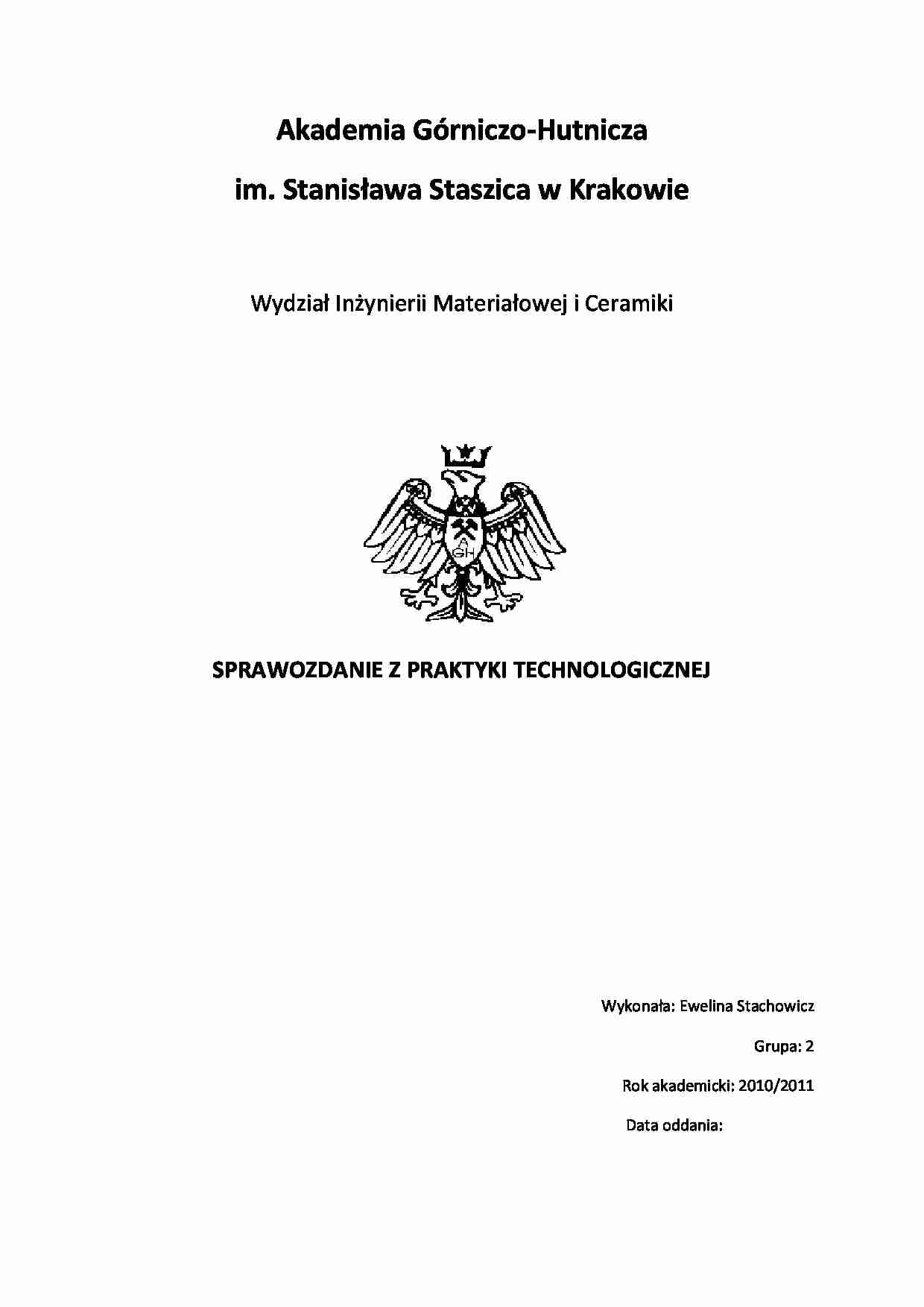 Praktyka technologiczna - sprawozdanie - strona 1