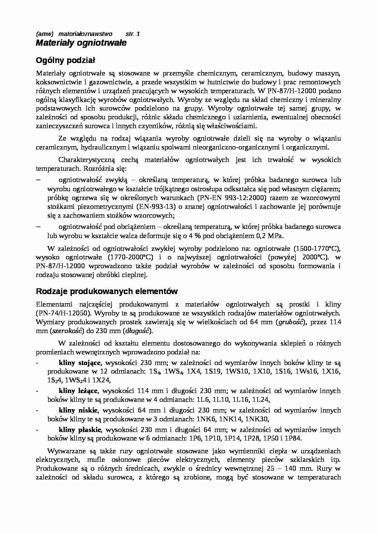 Materiały ogniotrwałe - omówienie - strona 1