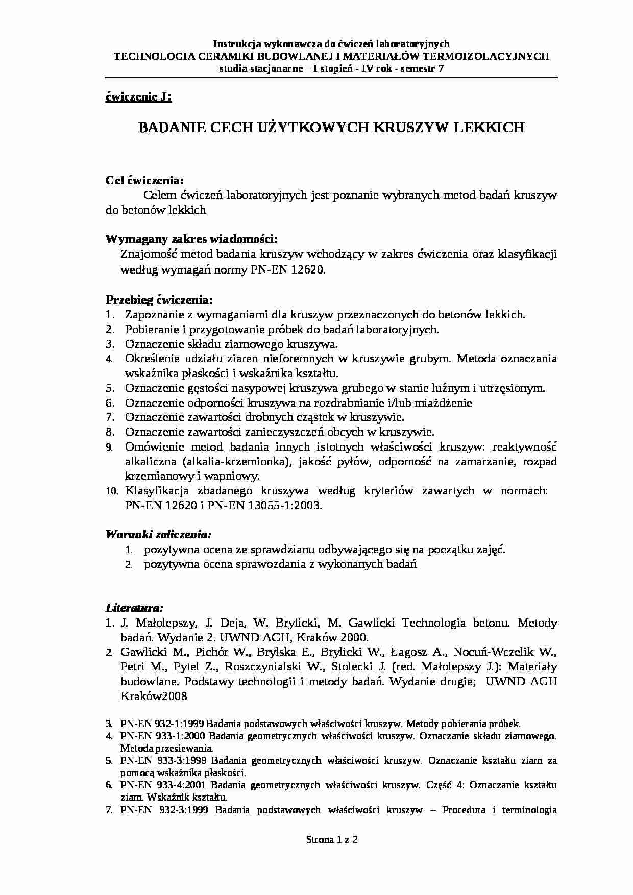 Badanie cech użytkowych kruszyw lekkich - ćwiczenia - strona 1