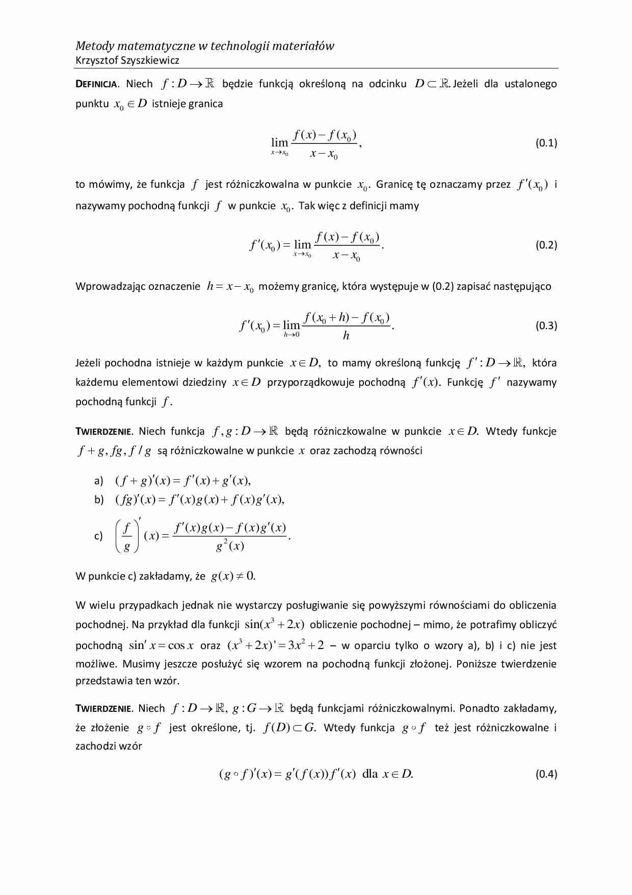 Metody matematyczne w technologii materiałów - ćwiczenia 1 - strona 1