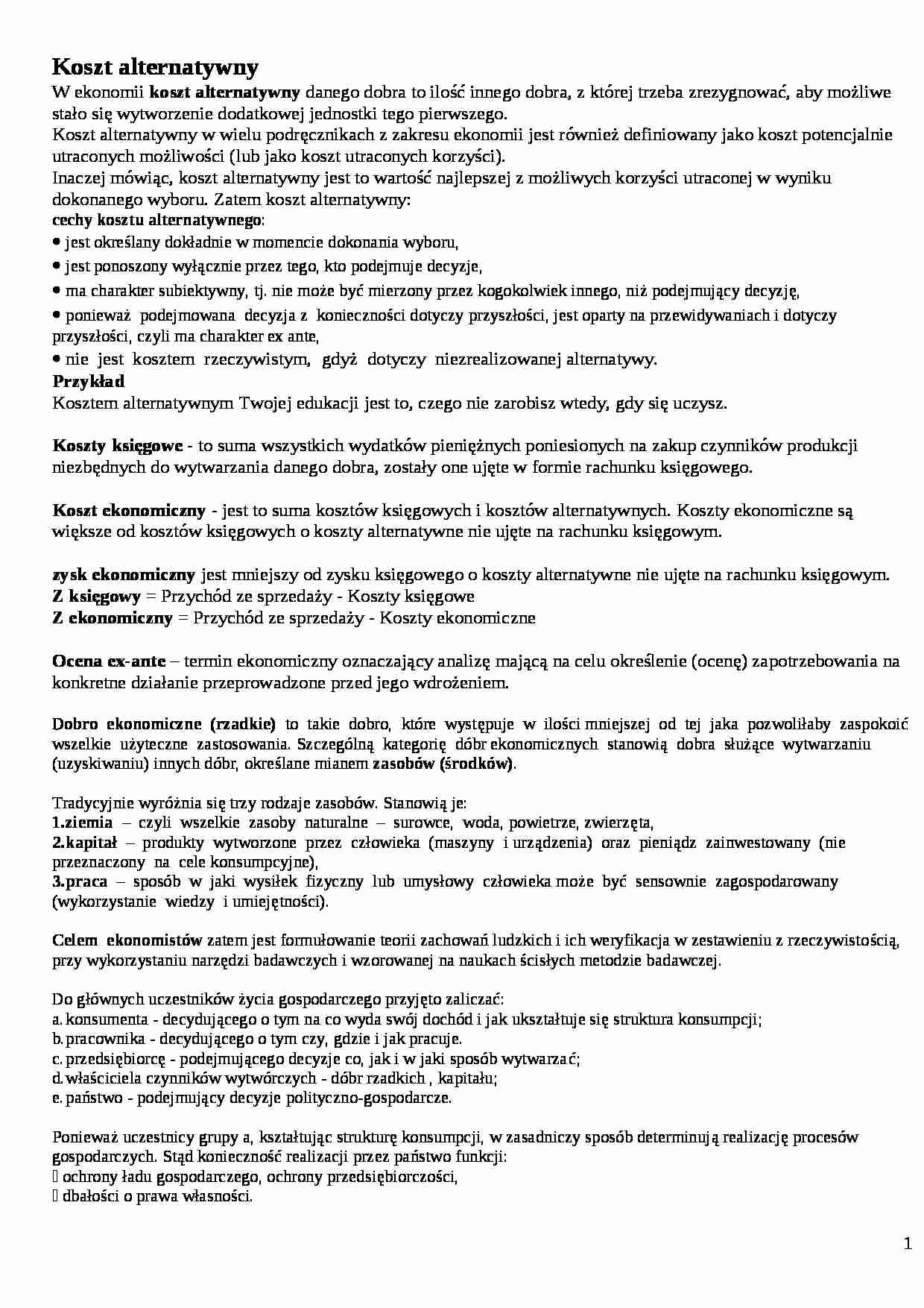 mikroekonomia - koszt alternatywny - strona 1