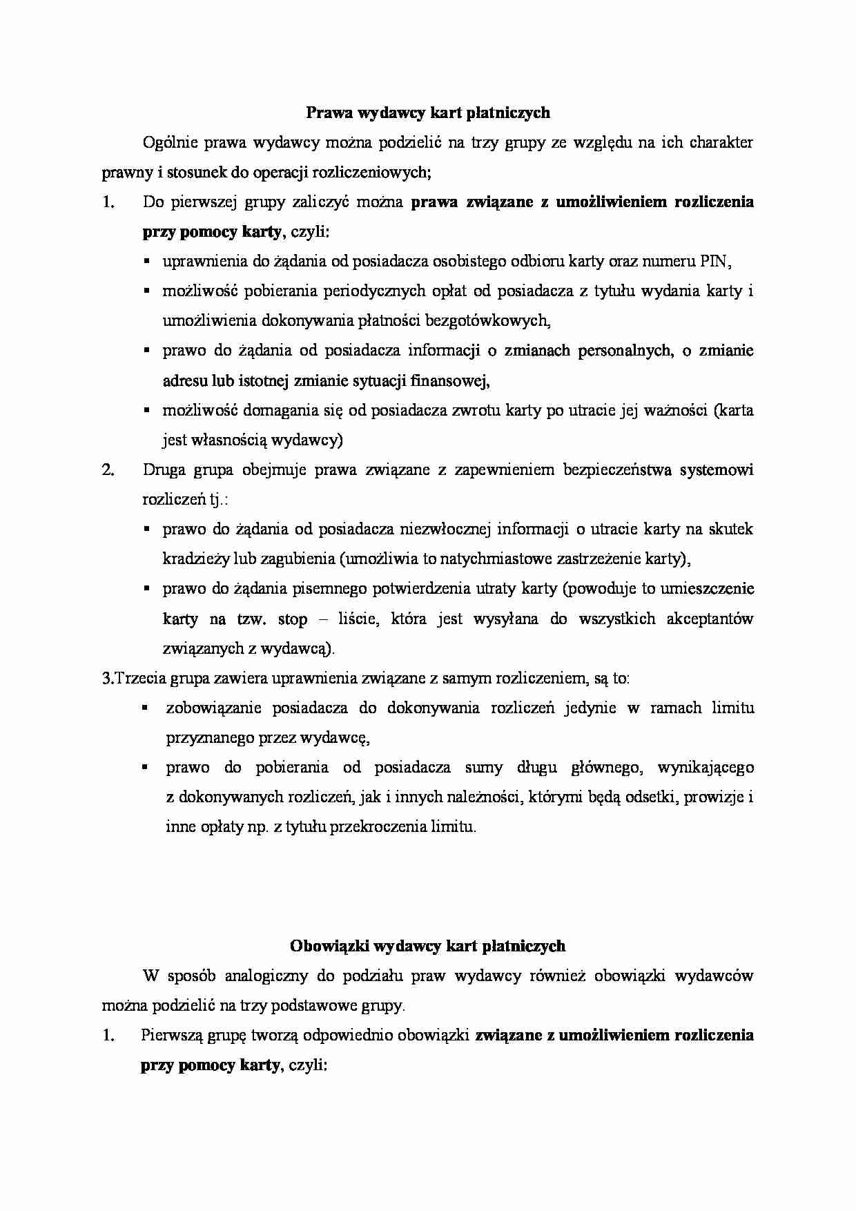 Prawa wydawcy kart płatniczych - wykład - strona 1