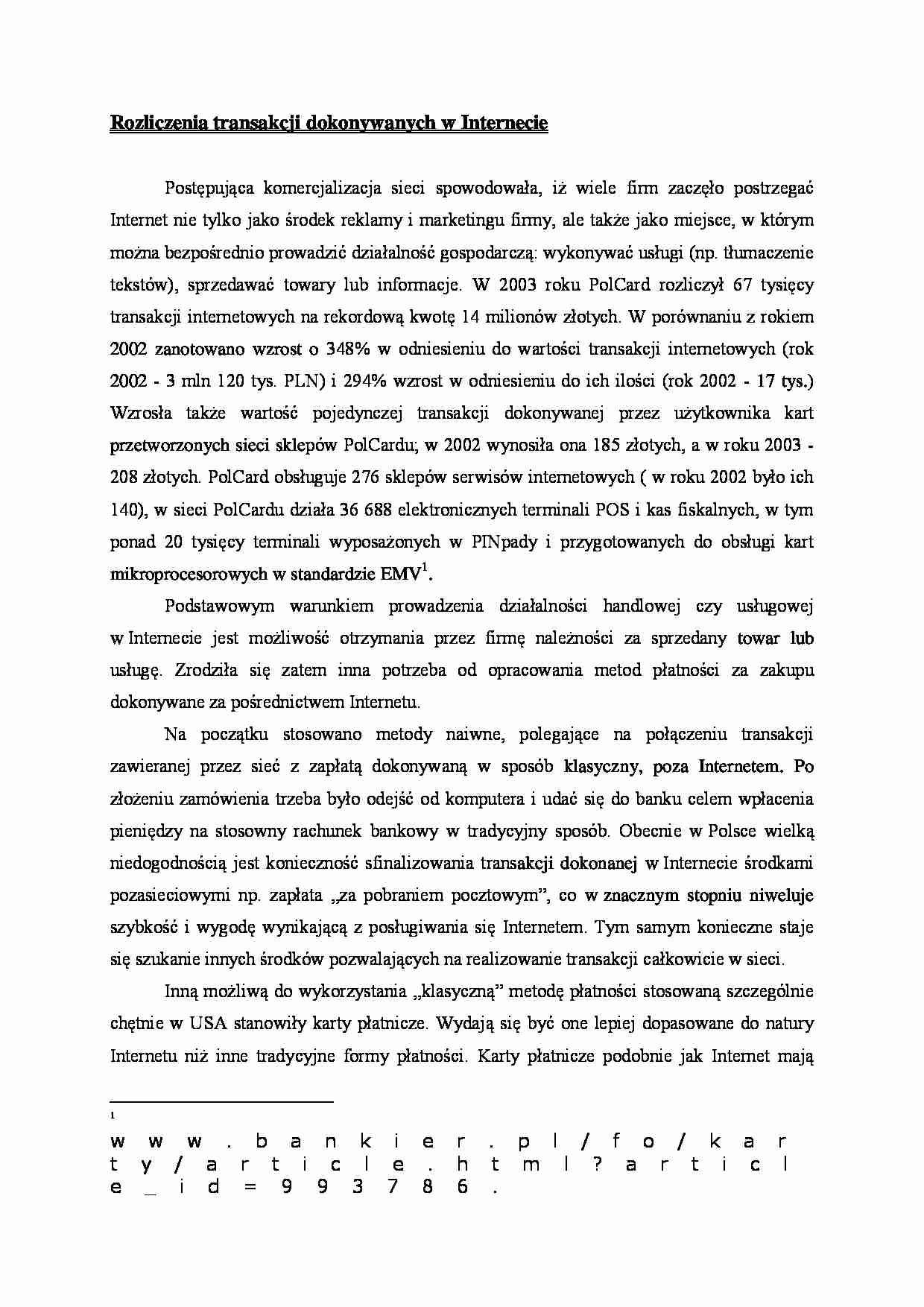 Rozliczenia transakcji dokonywanych w Internecie - wykład - strona 1