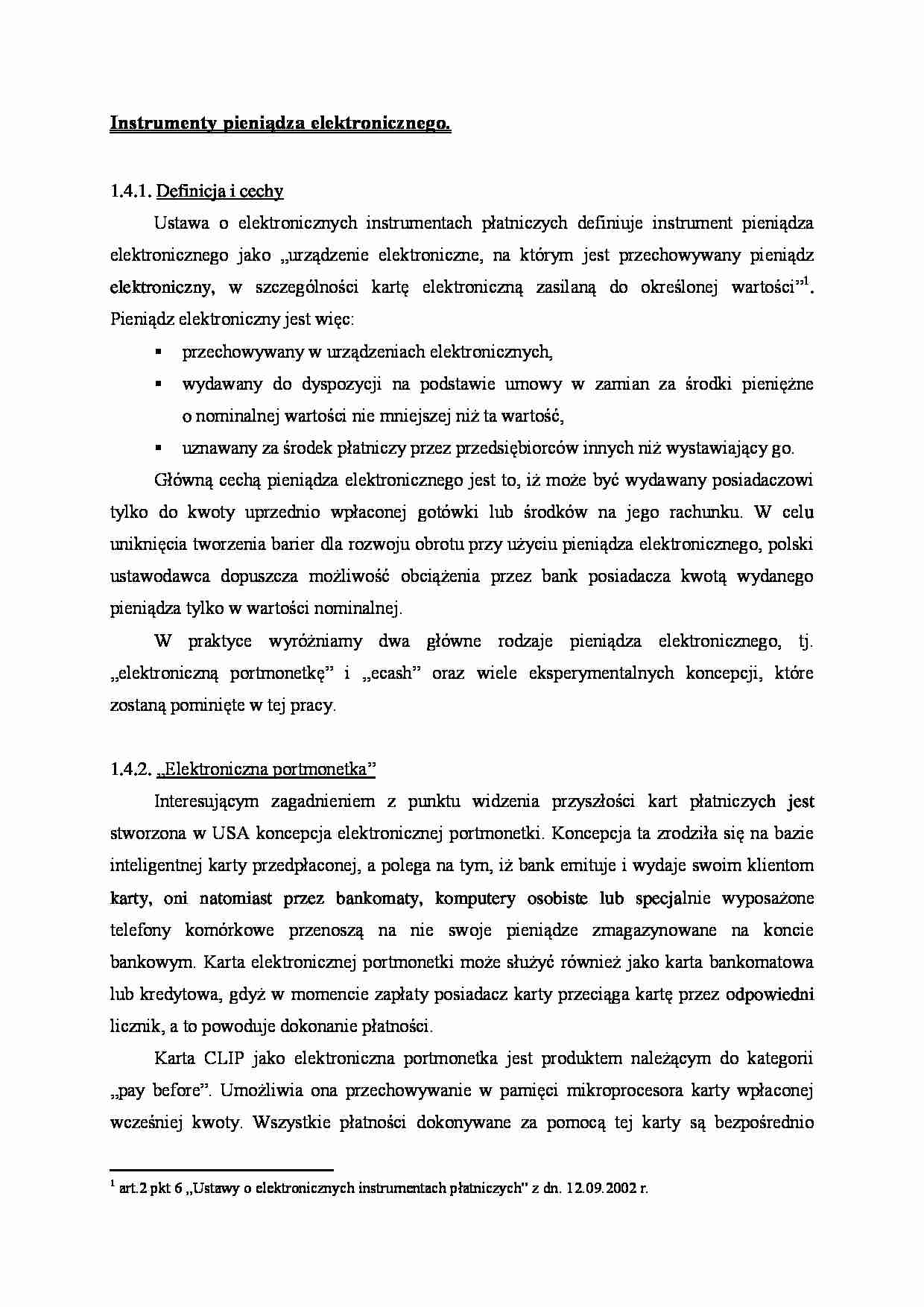 Instrumenty pieniądza elektronicznego - wykład - strona 1