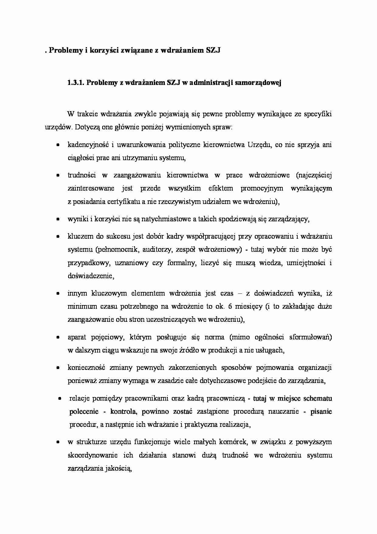 Problemy i korzyści związane z wdrażaniem SZJ - wykład - strona 1