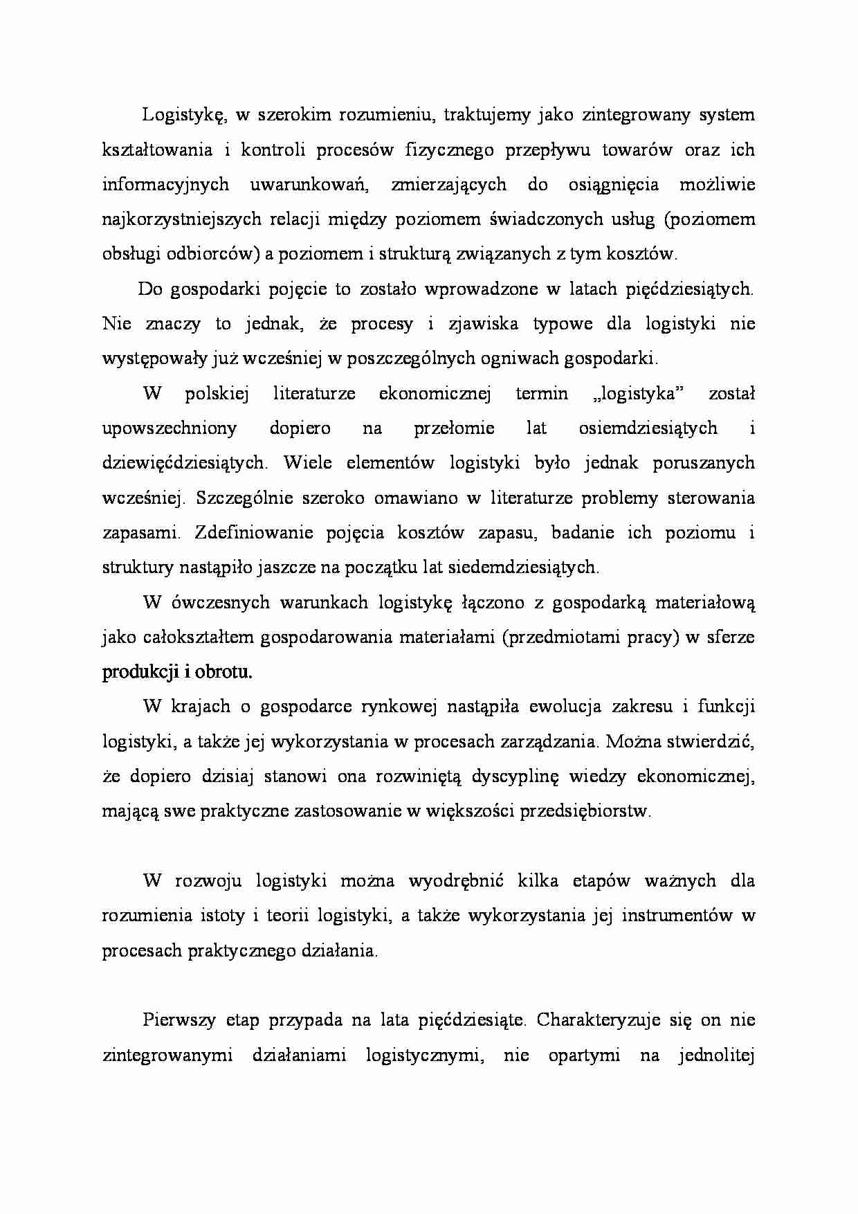Logistyka - podstawowe pojęcia - strona 1