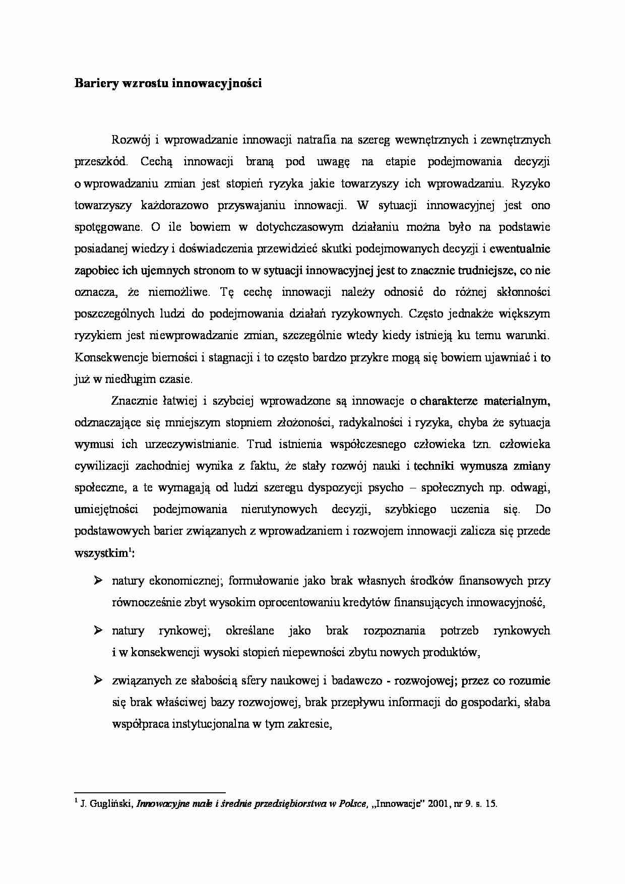 Bariery wzrostu innowacyjności - wykład - strona 1