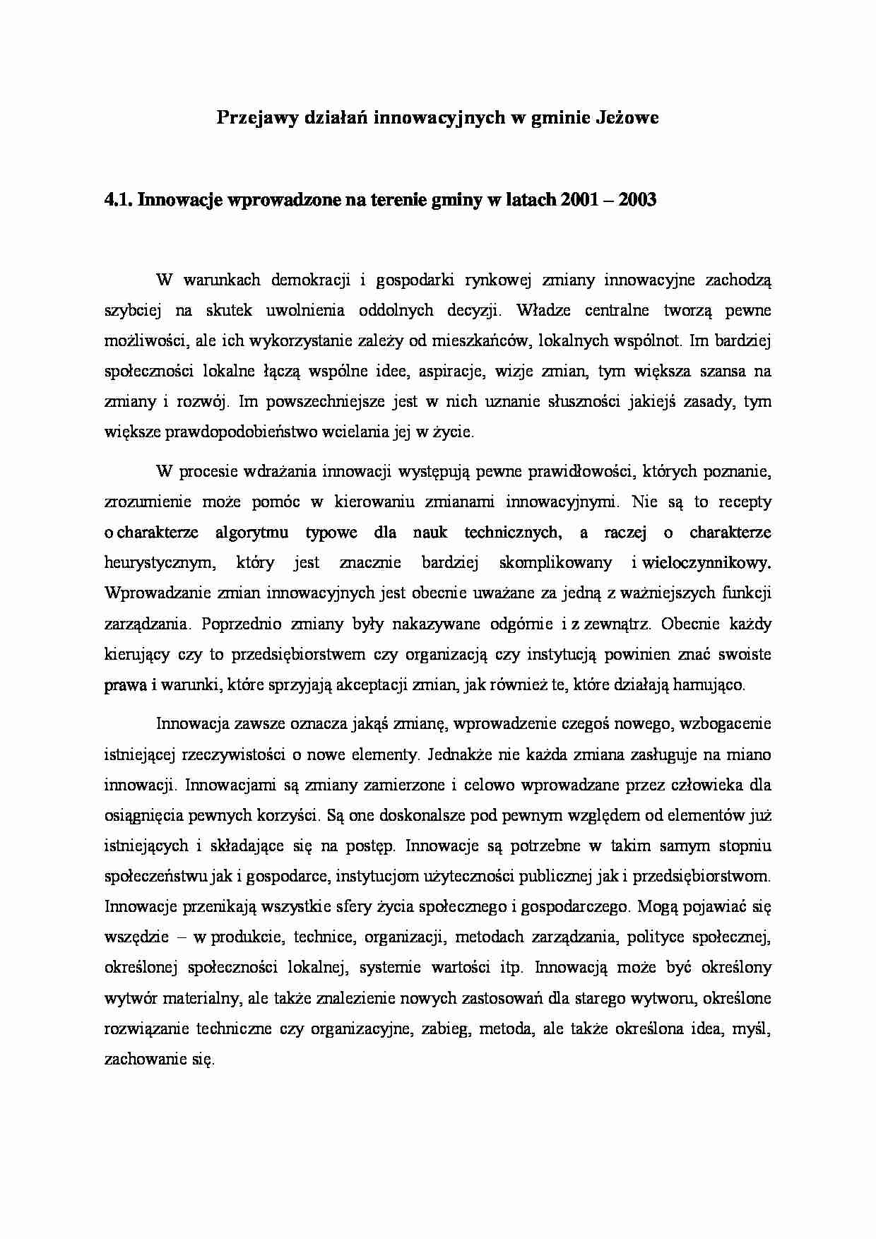 Przejawy działań innowacyjnych w gminie Jeżowe - wykład - strona 1