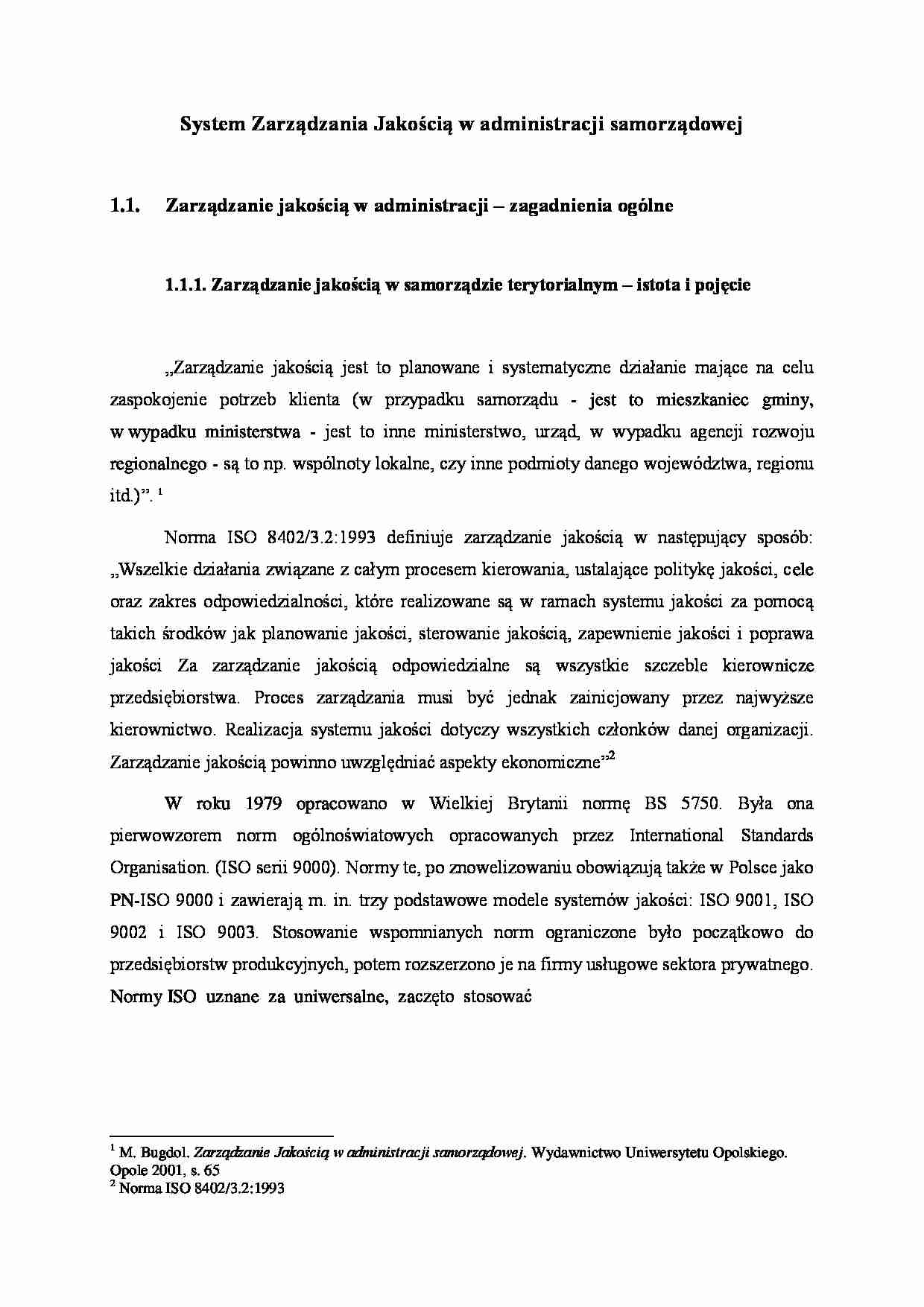 System Zarządzania Jakością w administracji samorządowej - wykład - strona 1