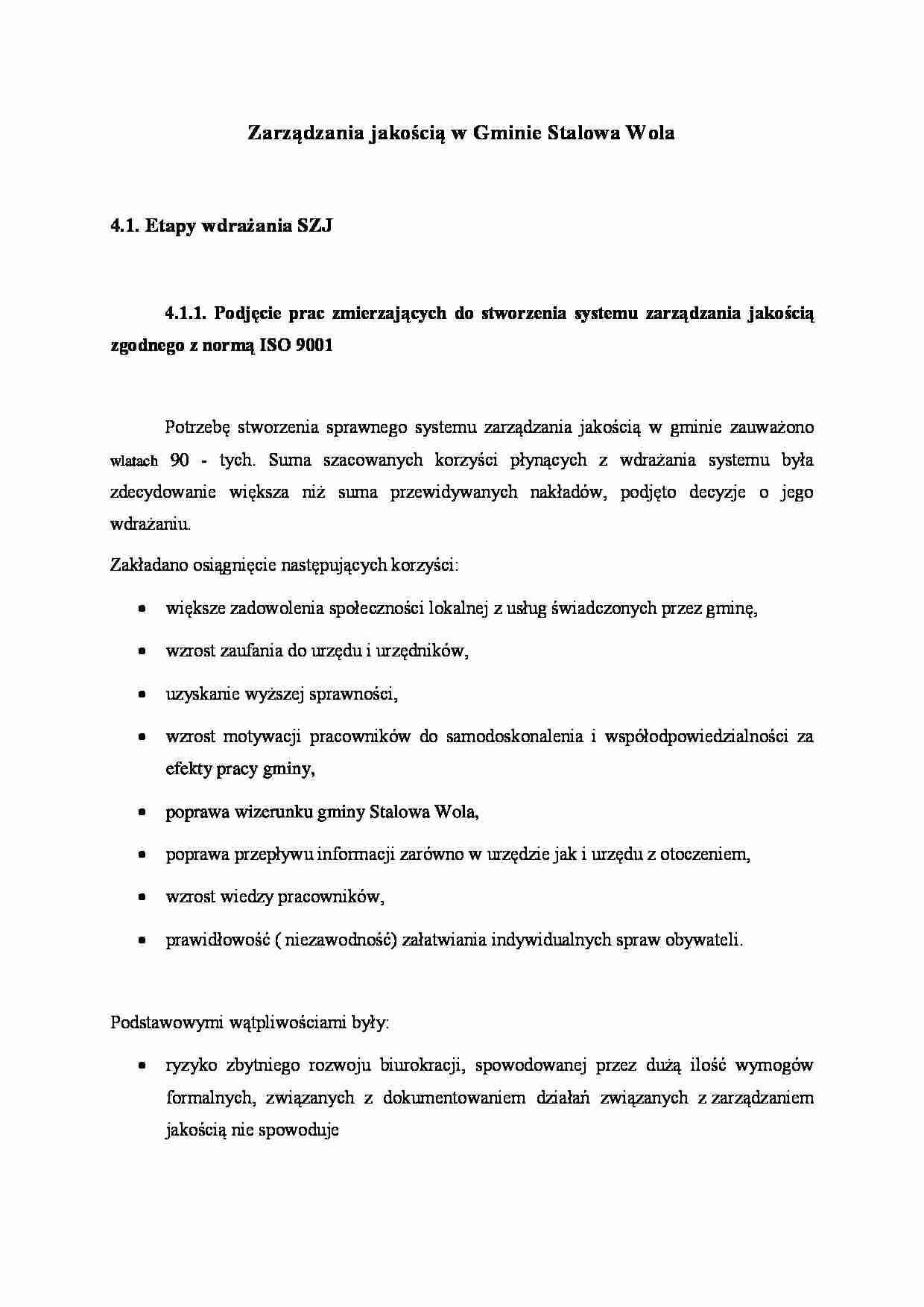 Zarządzania jakością w Gminie Stalowa Wola - wykład - strona 1