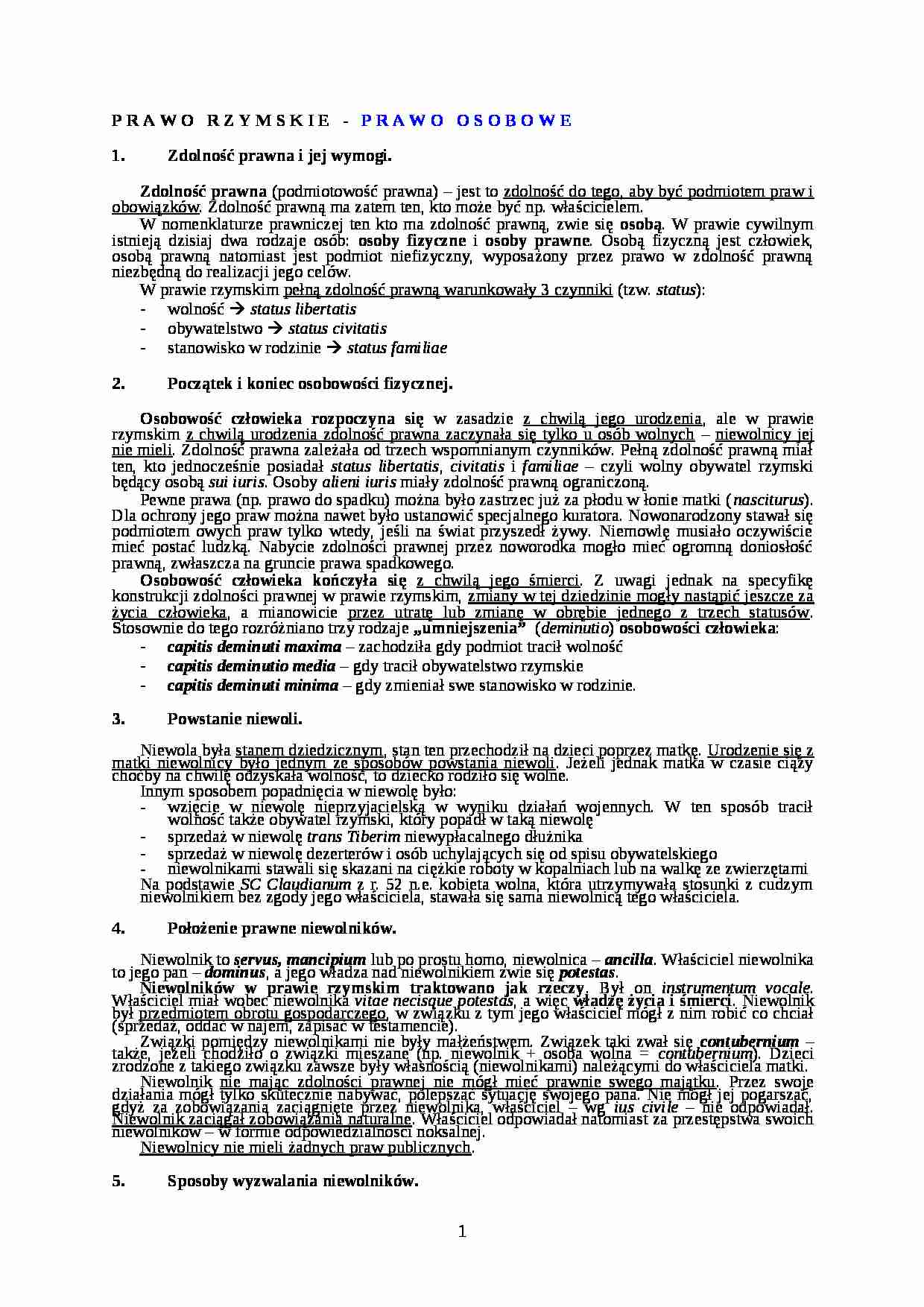 Prawo rzymskie - Zdolność prawna - strona 1