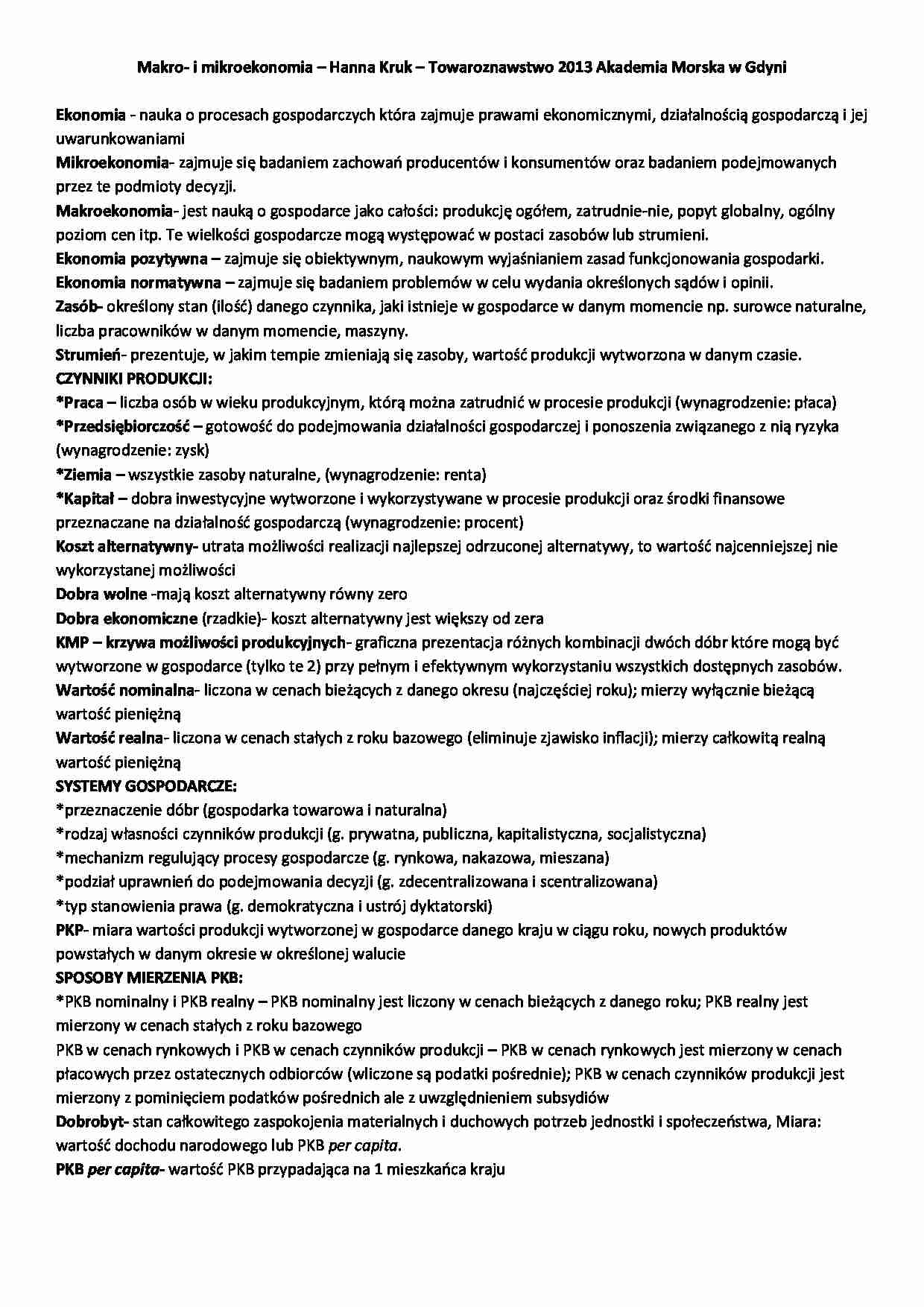 Ekonomia - definicje na egzamin  - strona 1