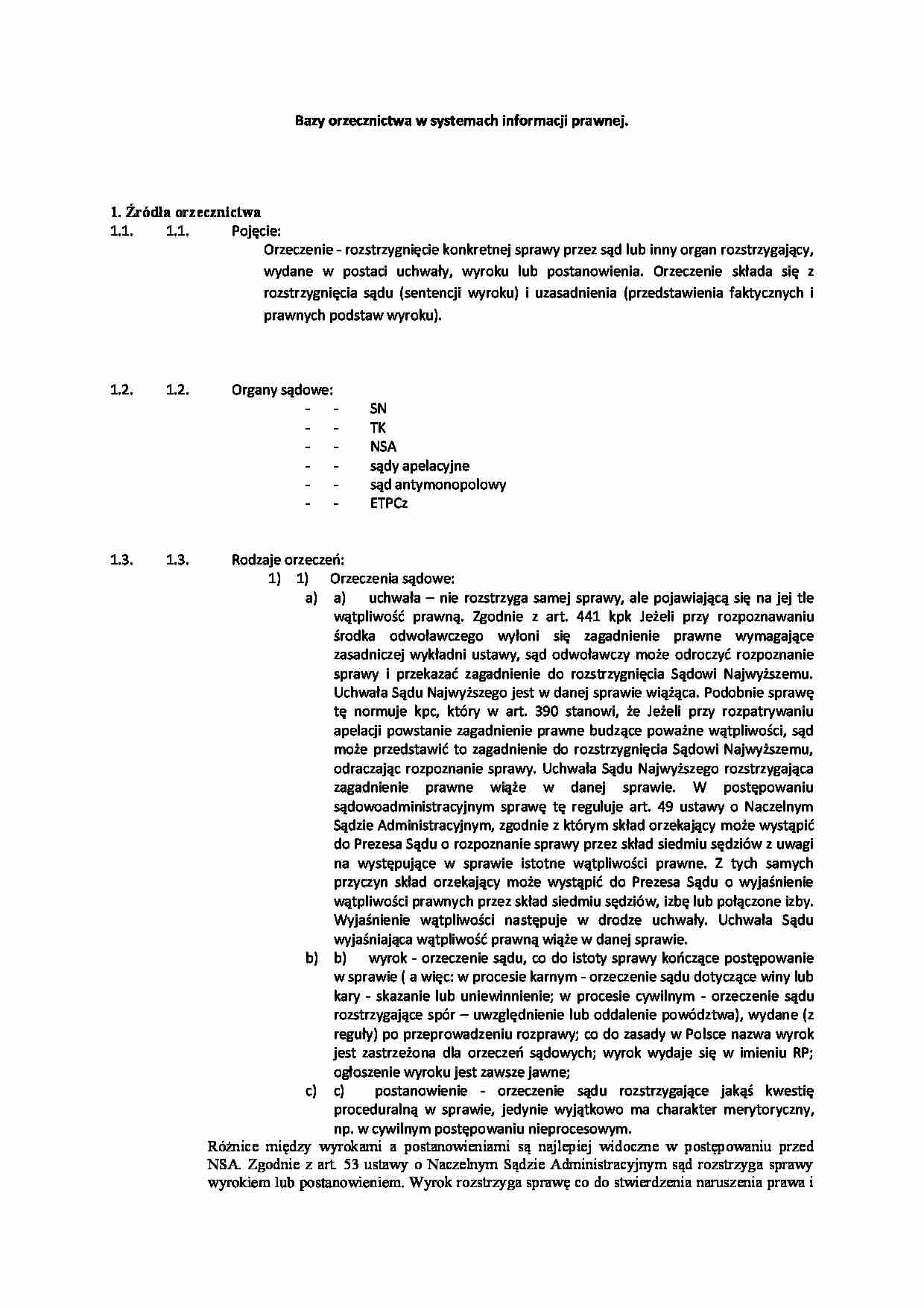 Bazy orzecznictwa w systemach informacji prawnej - omówienie - strona 1
