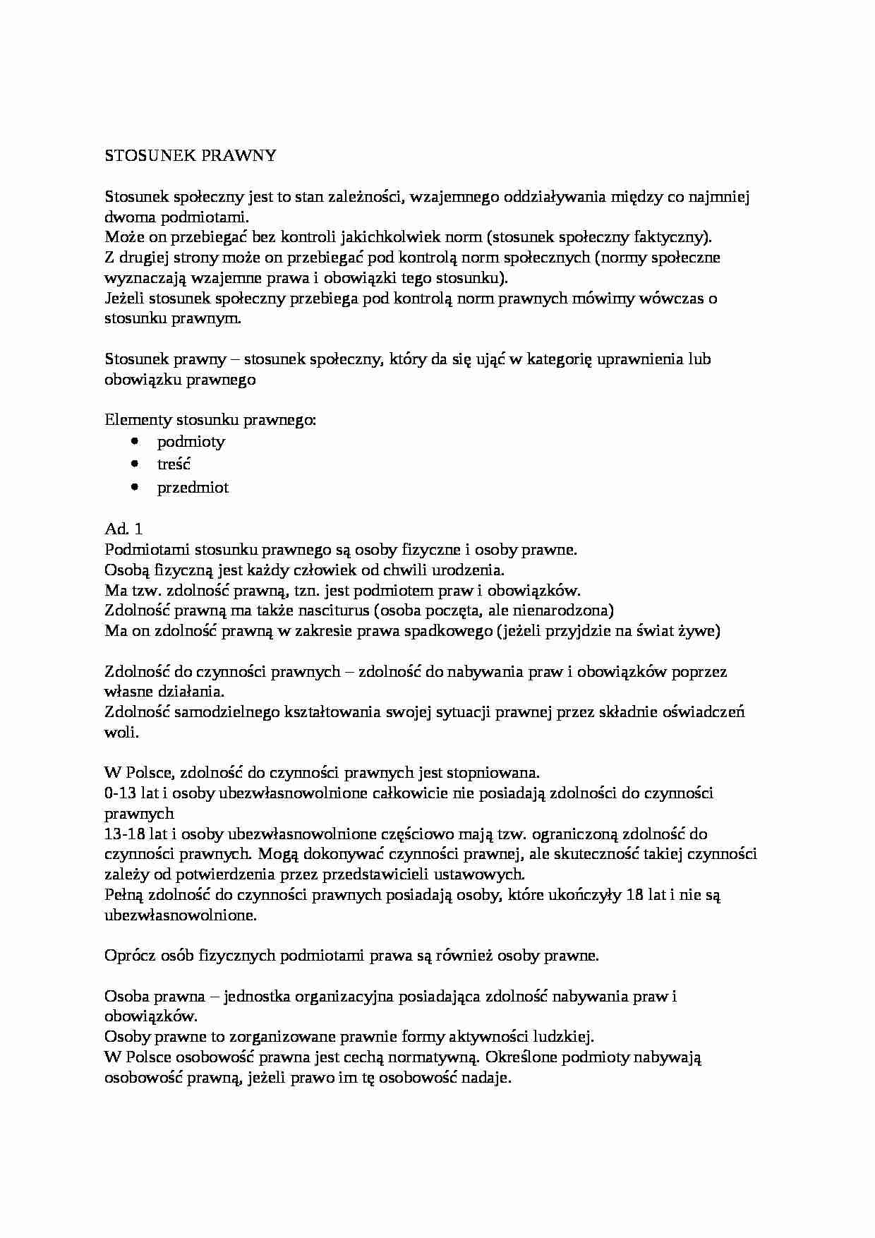 Stosunek prawny - omówienie - strona 1