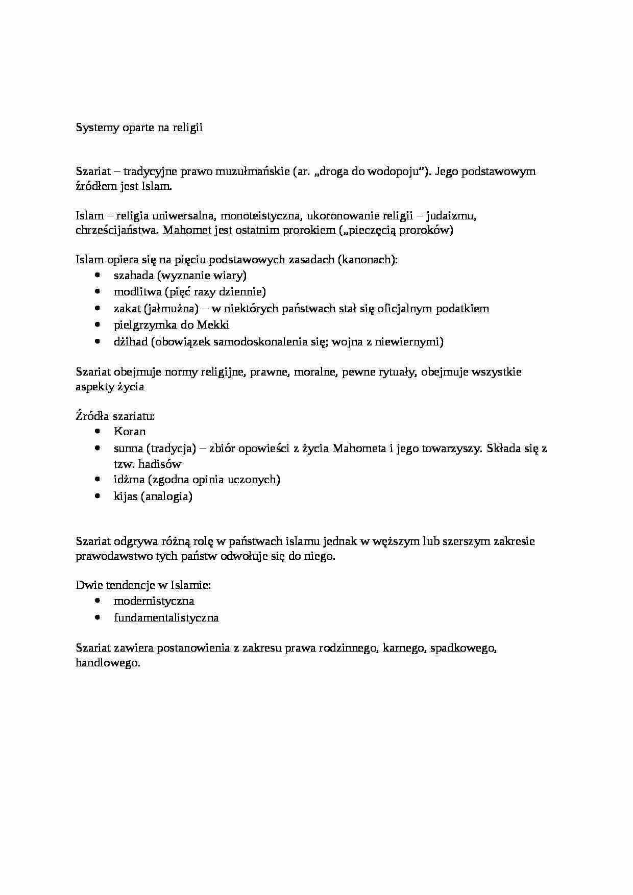 Systemy oparte na religii - omówienie - strona 1