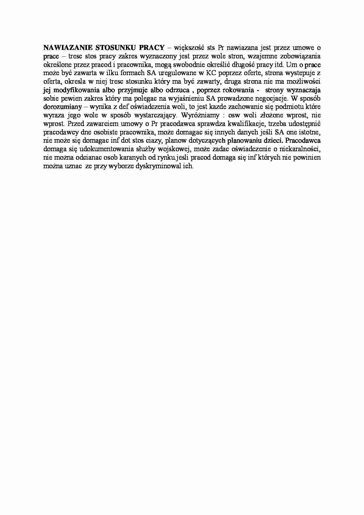 Nawiązanie stosunku pracy - omówienie - strona 1