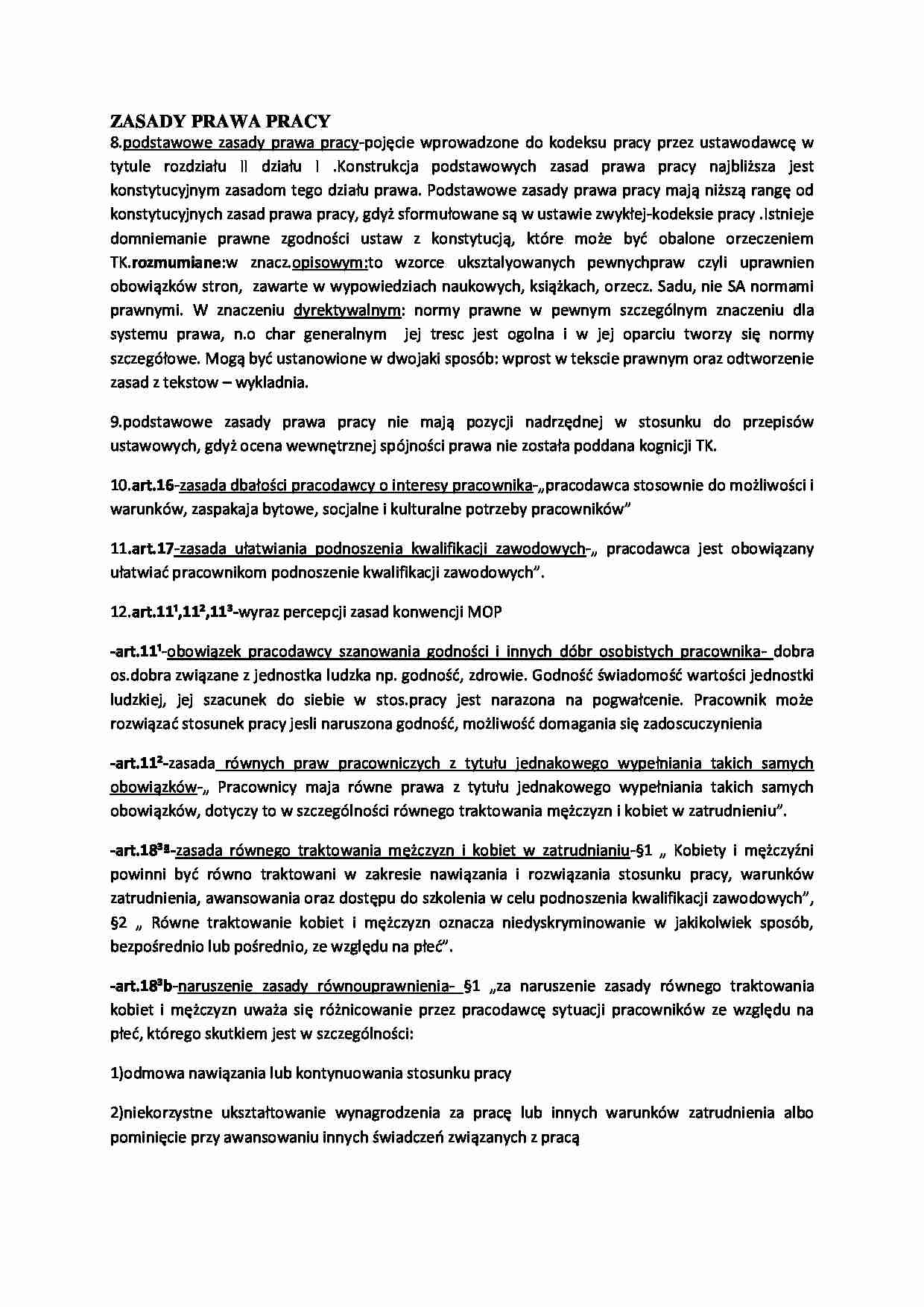 Zasady prawa pracy - omówienie - strona 1
