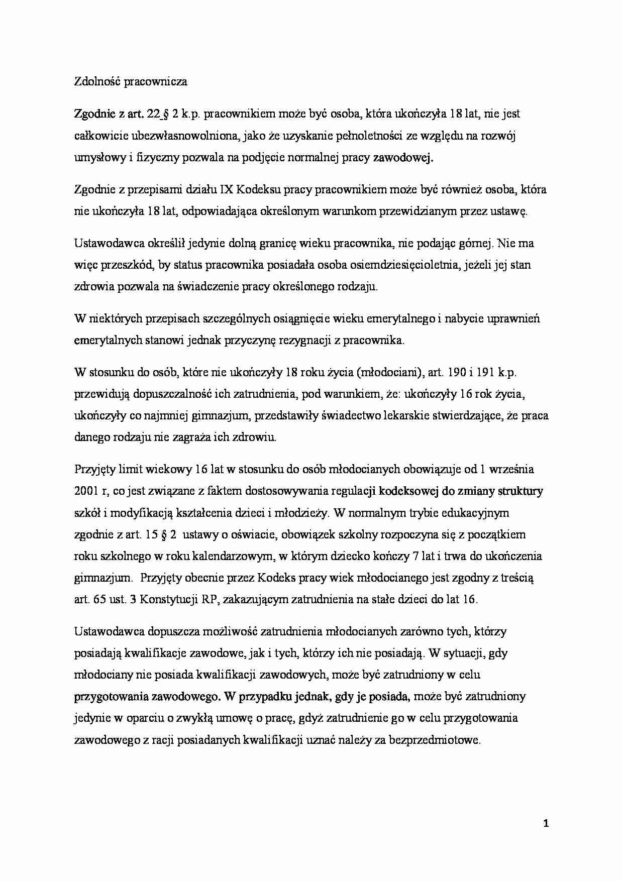 Zdolność pracownicza - omówienie - strona 1