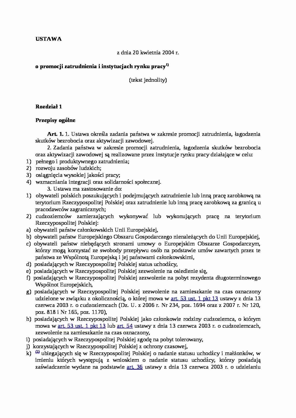 Ustawa o promocji zatrudnienia- omówienie - strona 1
