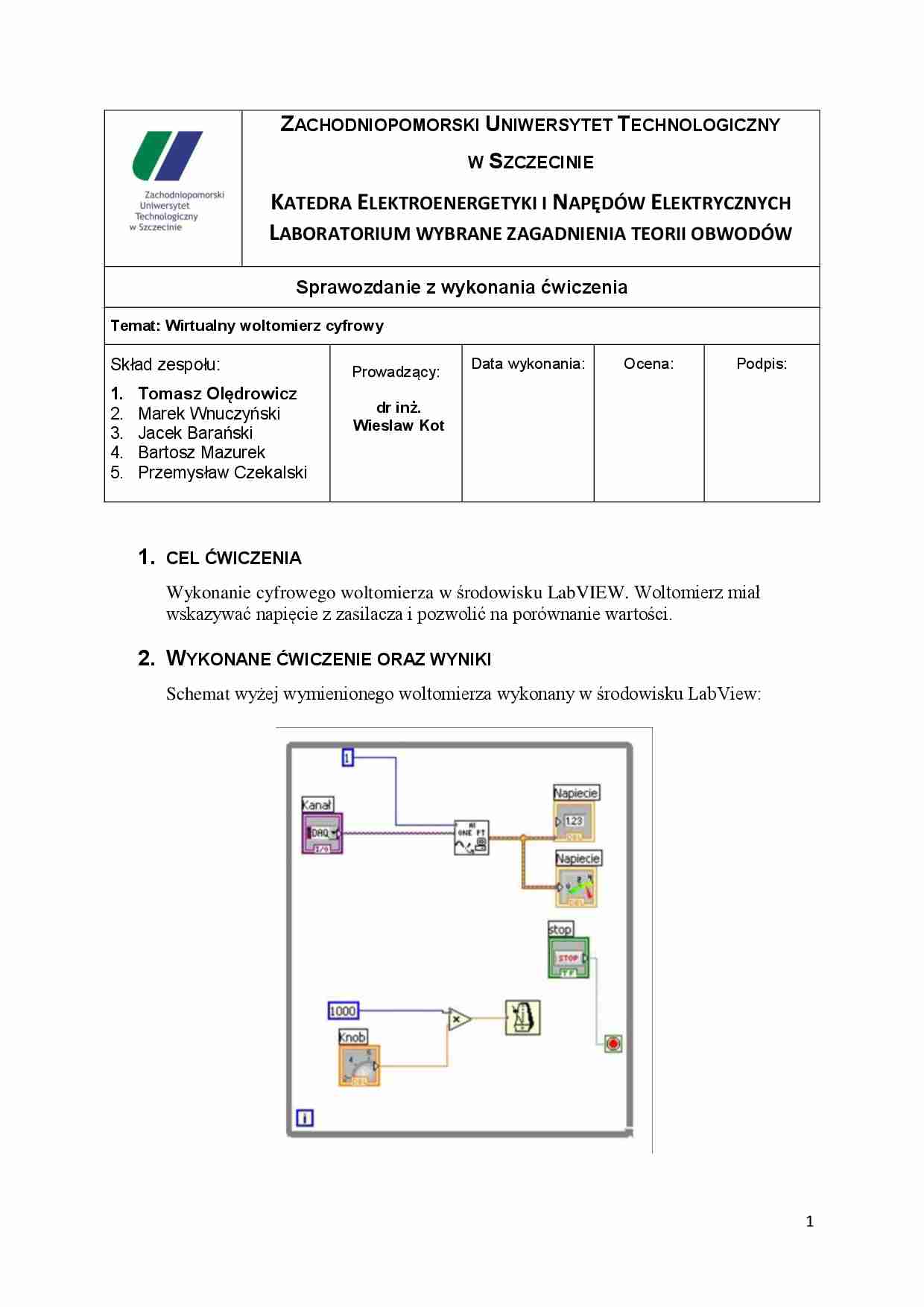 Sprawozdanie Wirtualny woltomierz cyfrowy(sem. I) - strona 1