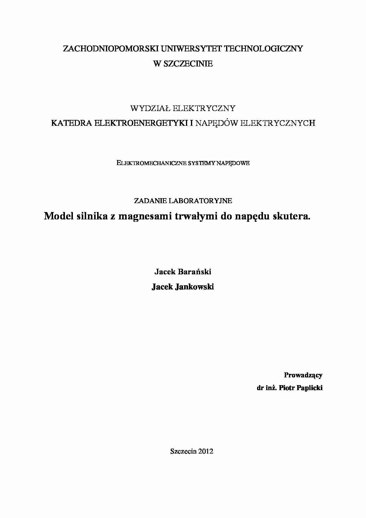 Model silnika z magnesami trwałymi - wykład(sem. I) - strona 1