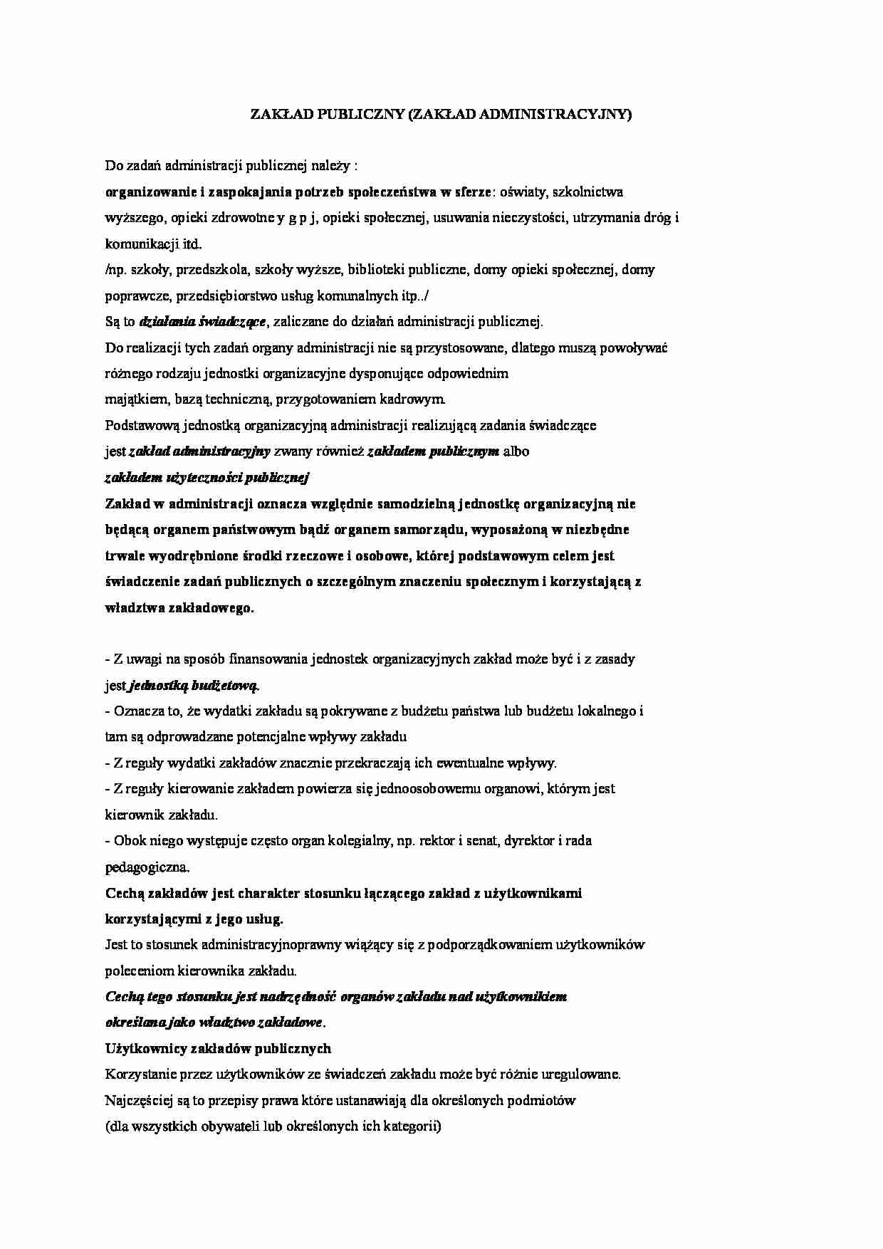 Zakłady publiczne i fundacje -opracowanie (sem.IV) - strona 1