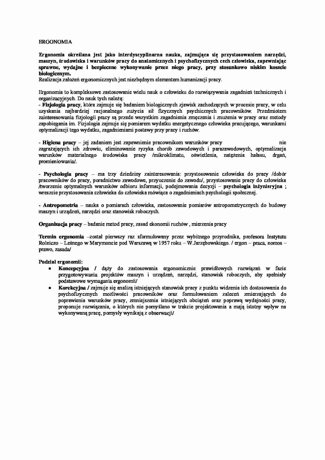 Ergonomia -opracowanie (sem.I) - strona 1
