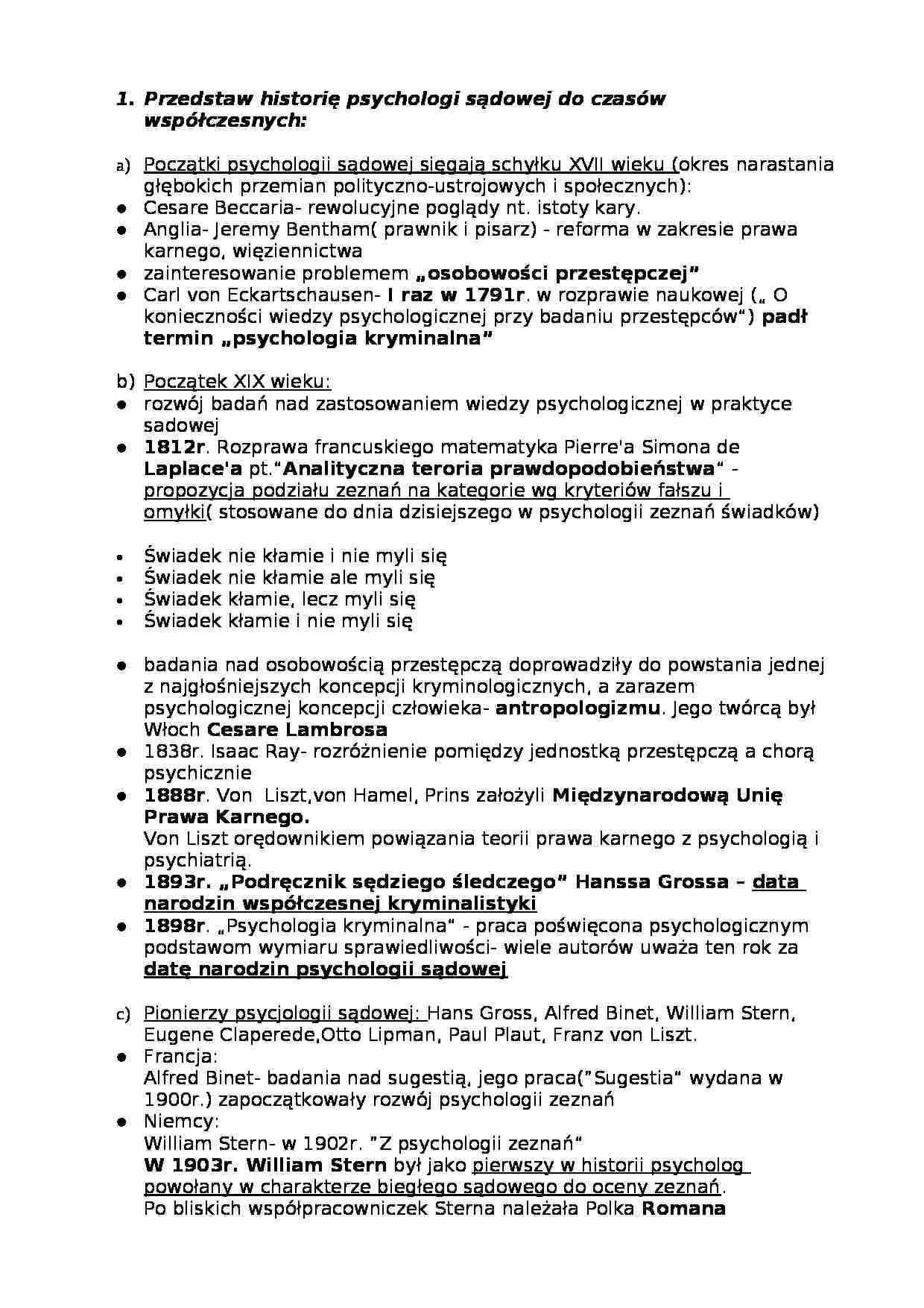 Historia psychologii sądowej w Polsce - omówienie - strona 1