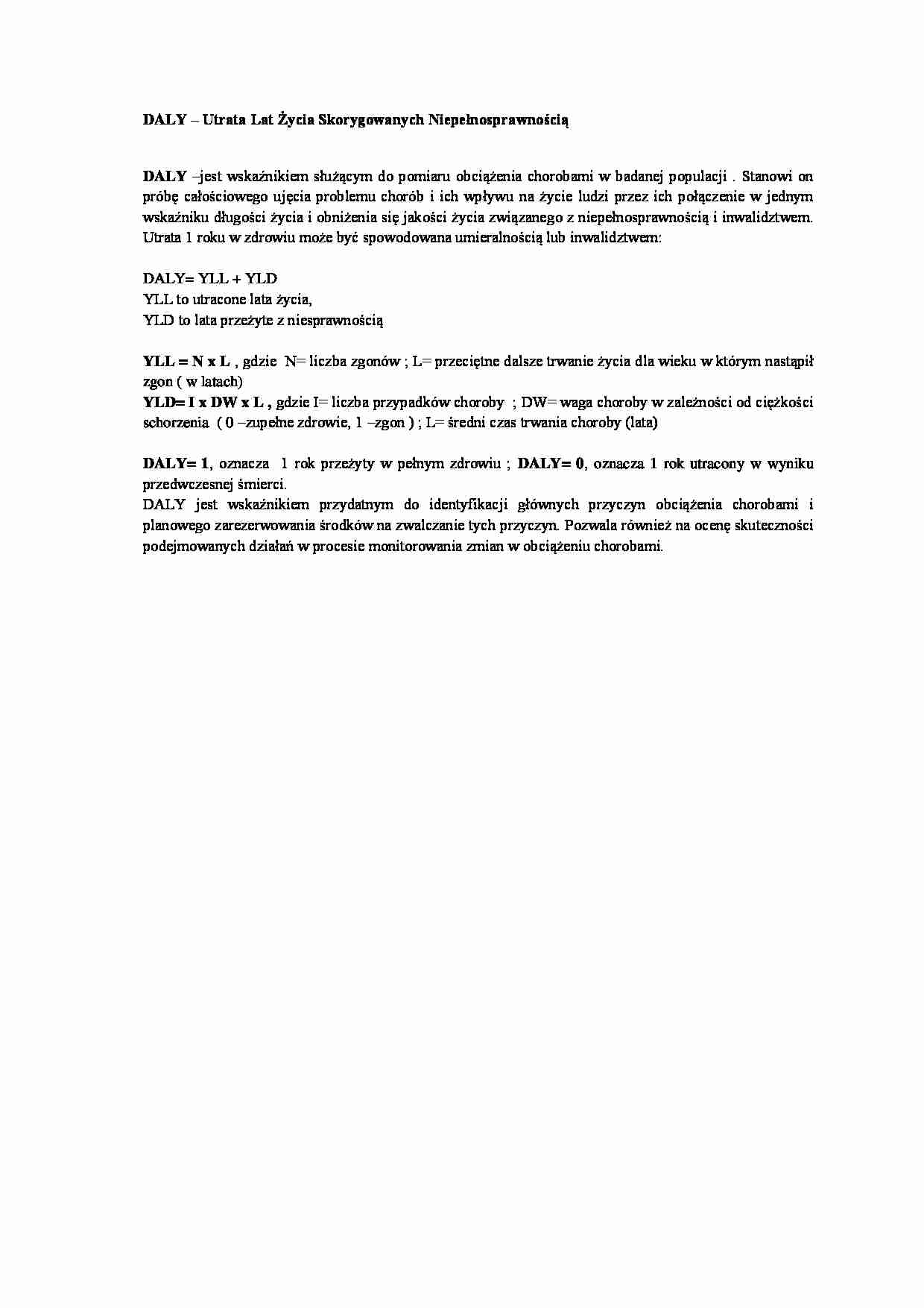 Wskażnik Utrat Lat Życia Skorygowanych Niepełnosprawnością - omówienie - strona 1