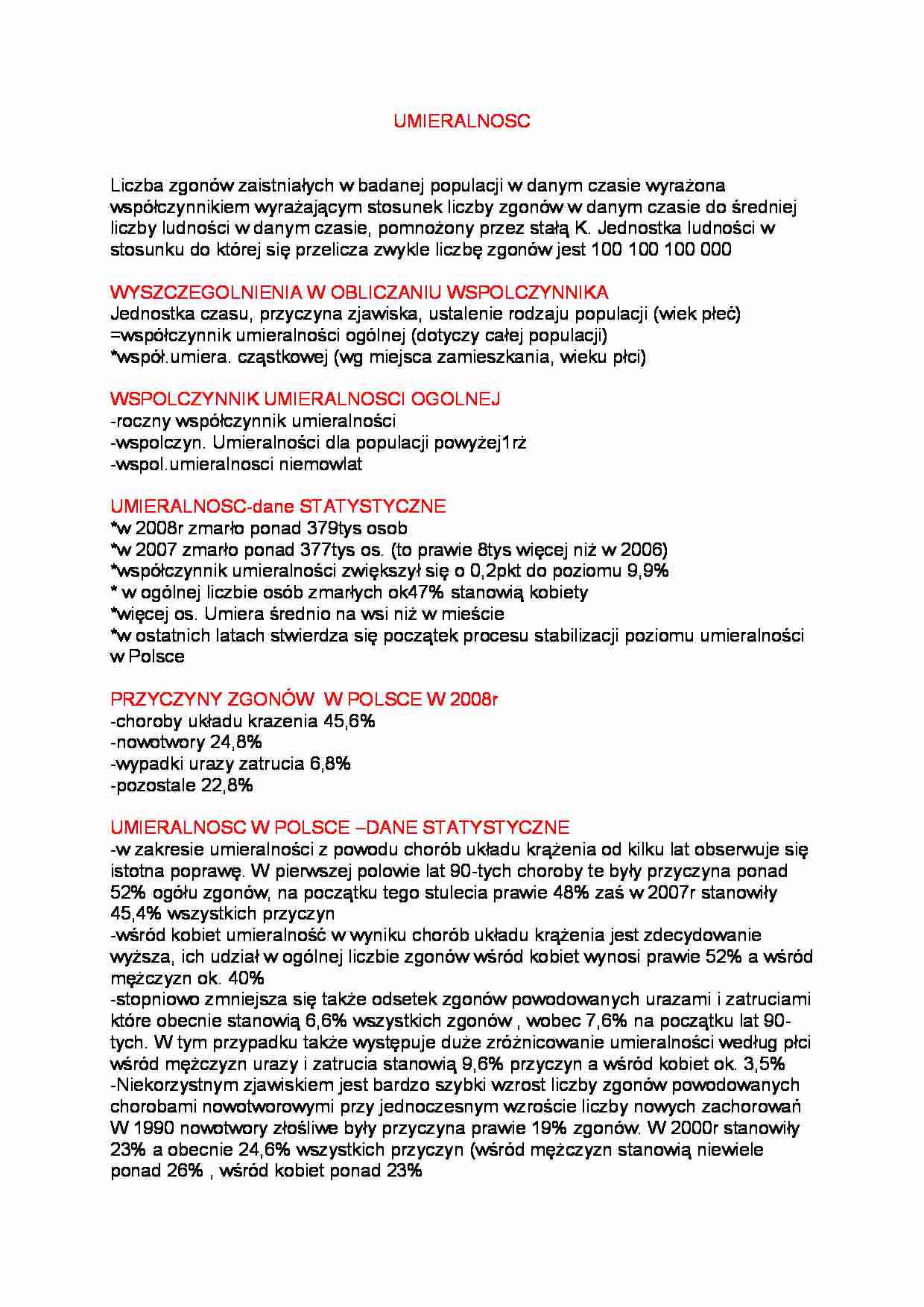 Umieralność - omówienie (sem II) - strona 1