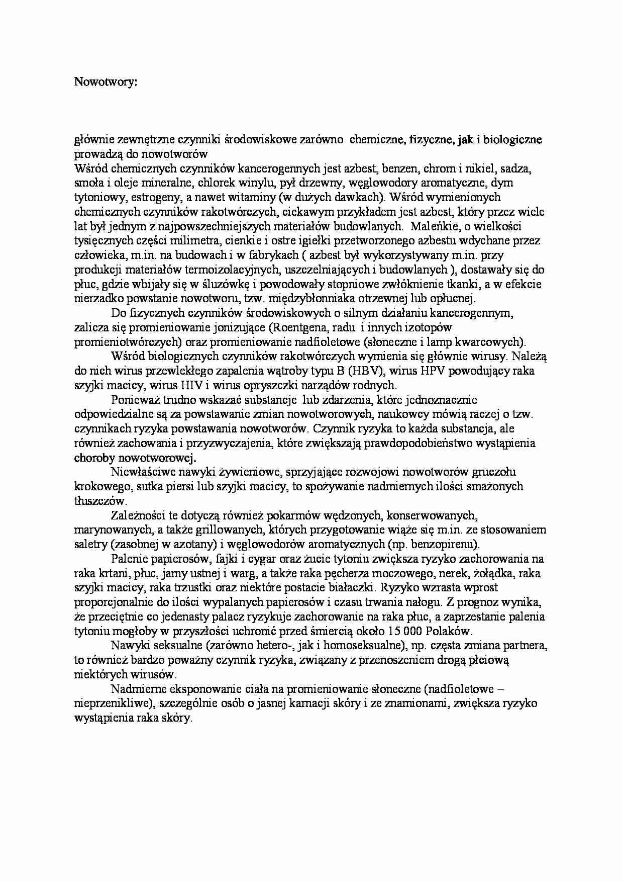 Czynniki ryzyka nowotworów - omówienie - strona 1