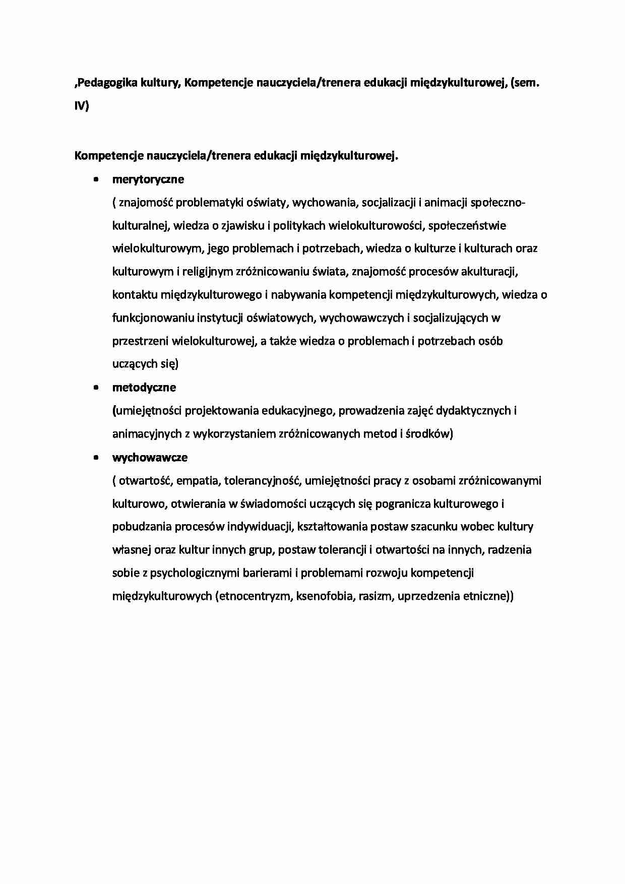 Kompetencje nauczyciela - omówienie  (sem. IV) - strona 1