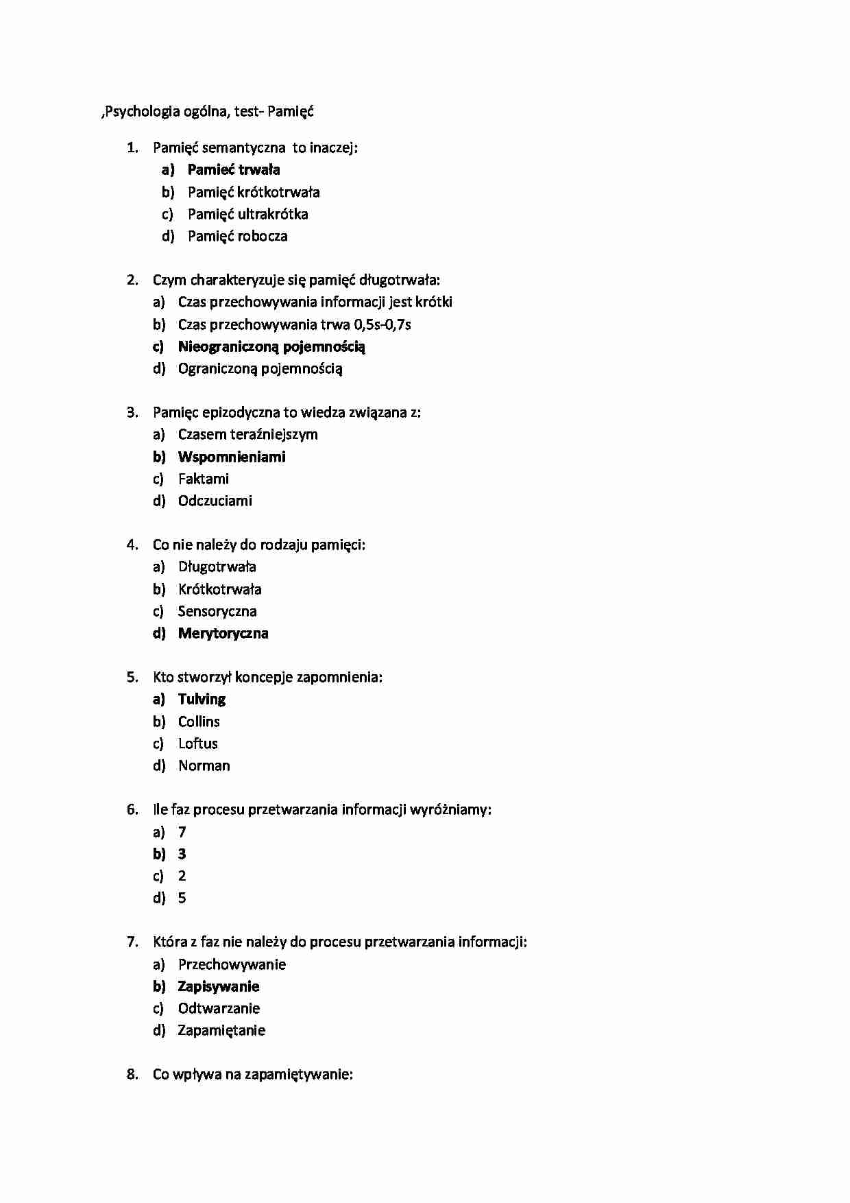 Pamięć - test (sem. I) - strona 1