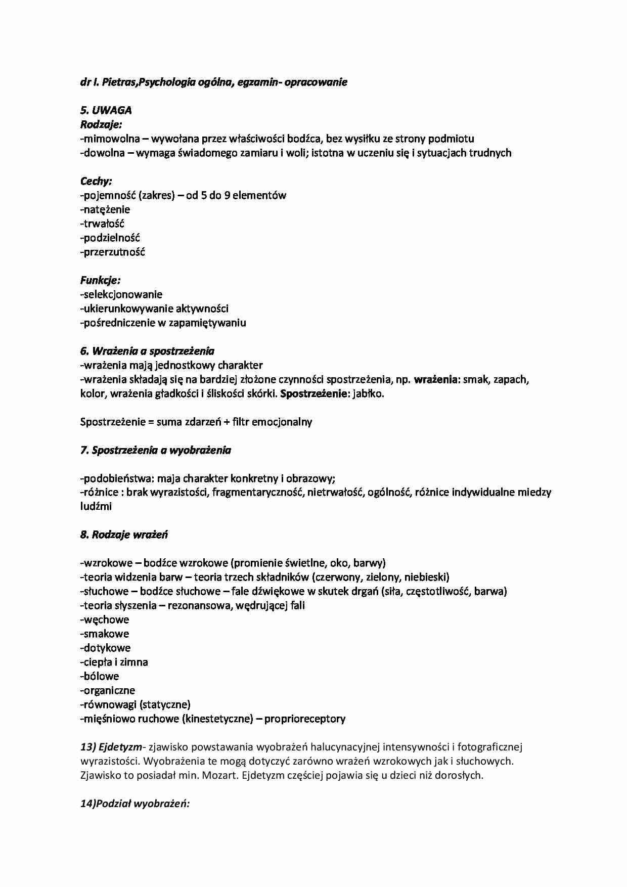 Psychologia ogólna - egzamin(sem. I) - strona 1