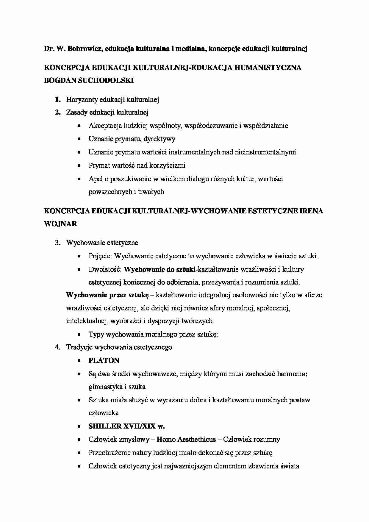 koncepcje edukacji kulturalnej  - omówienie (sem. IV) - strona 1