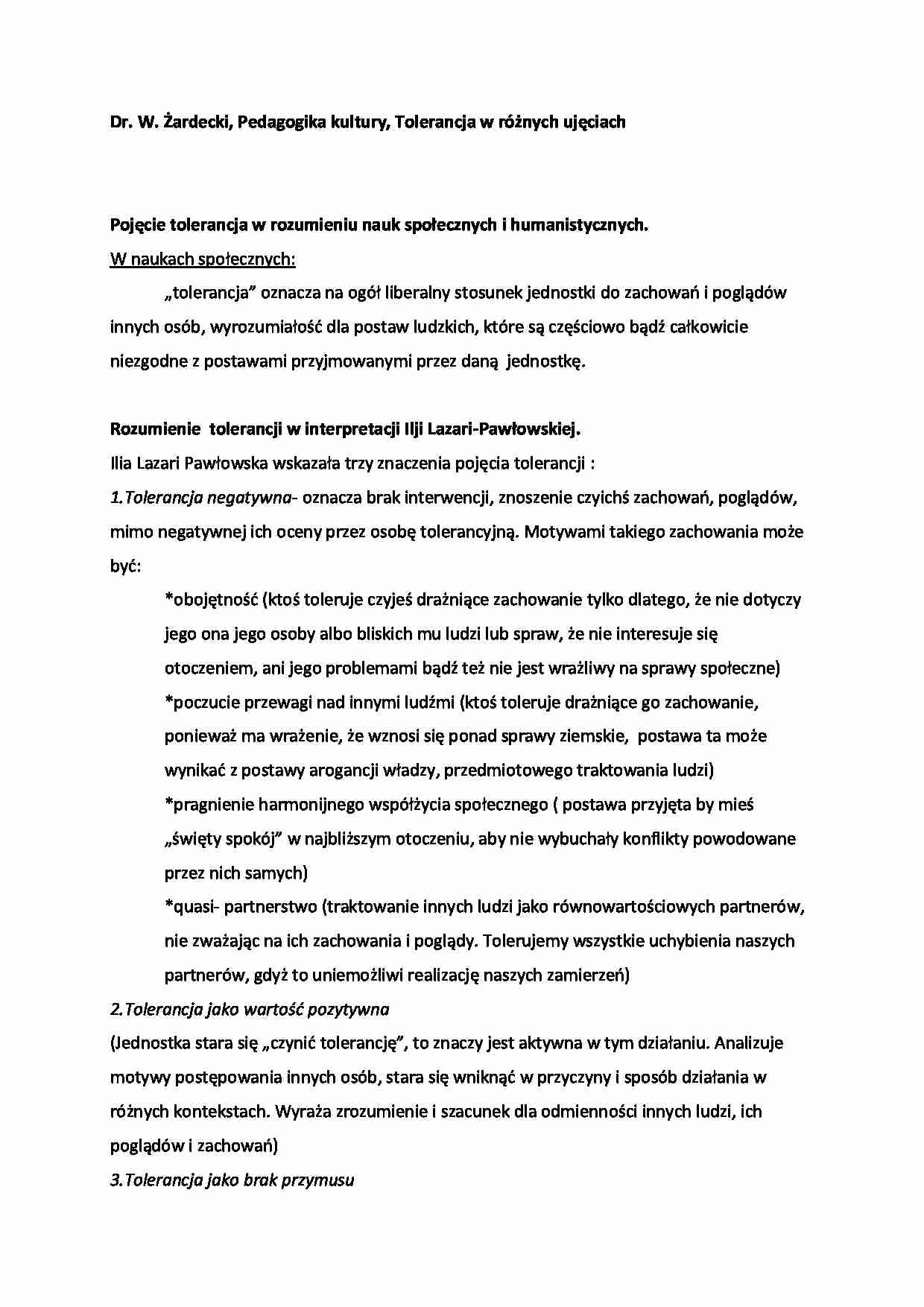 Tolerancja w różnych ujęciach  - omówienie(sem. IV) - strona 1