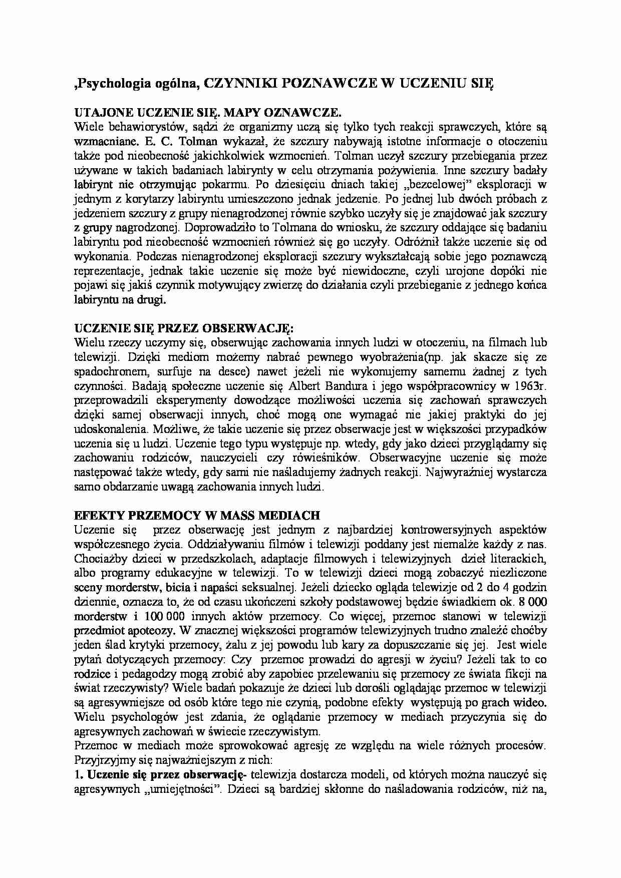 Psychologia ogólna - omówienie (sem.I) - strona 1