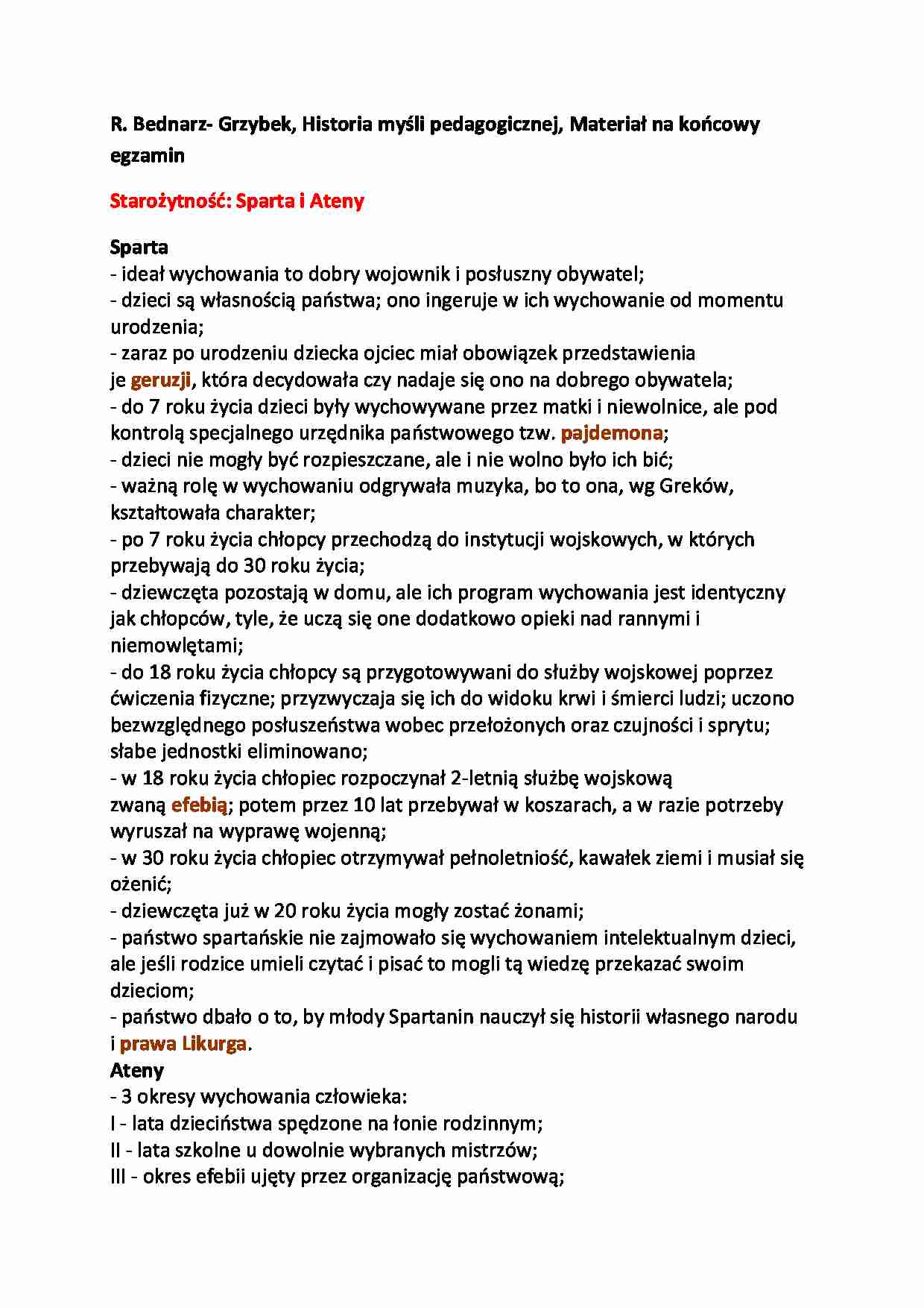 Historia myśli pedagogicznej(sem. II) - strona 1