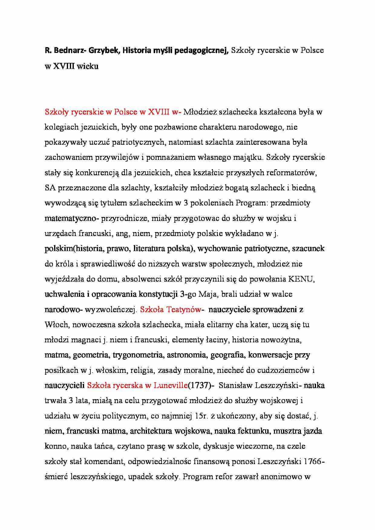 Szkoły rycerskie - omówienie   (sem. II) - strona 1