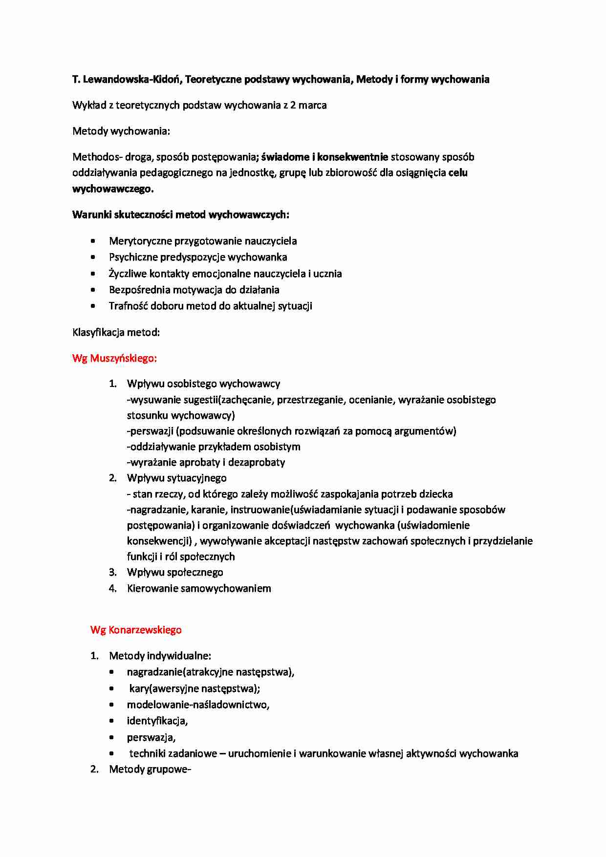 Metody i formy wychowania - omówienie   (sem. II) - strona 1