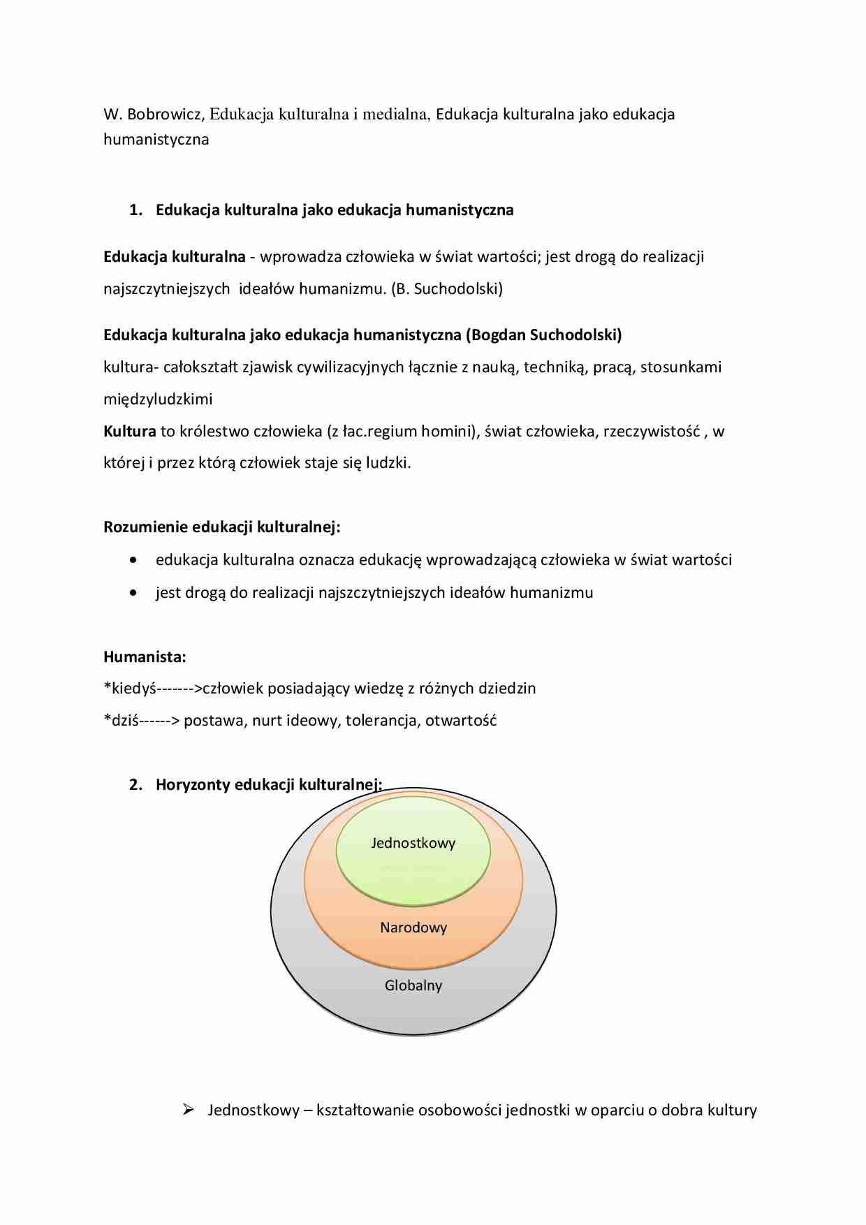 Edukacja kulturalna jako edukacja humanistyczna - omówienie (sem. IV) - strona 1