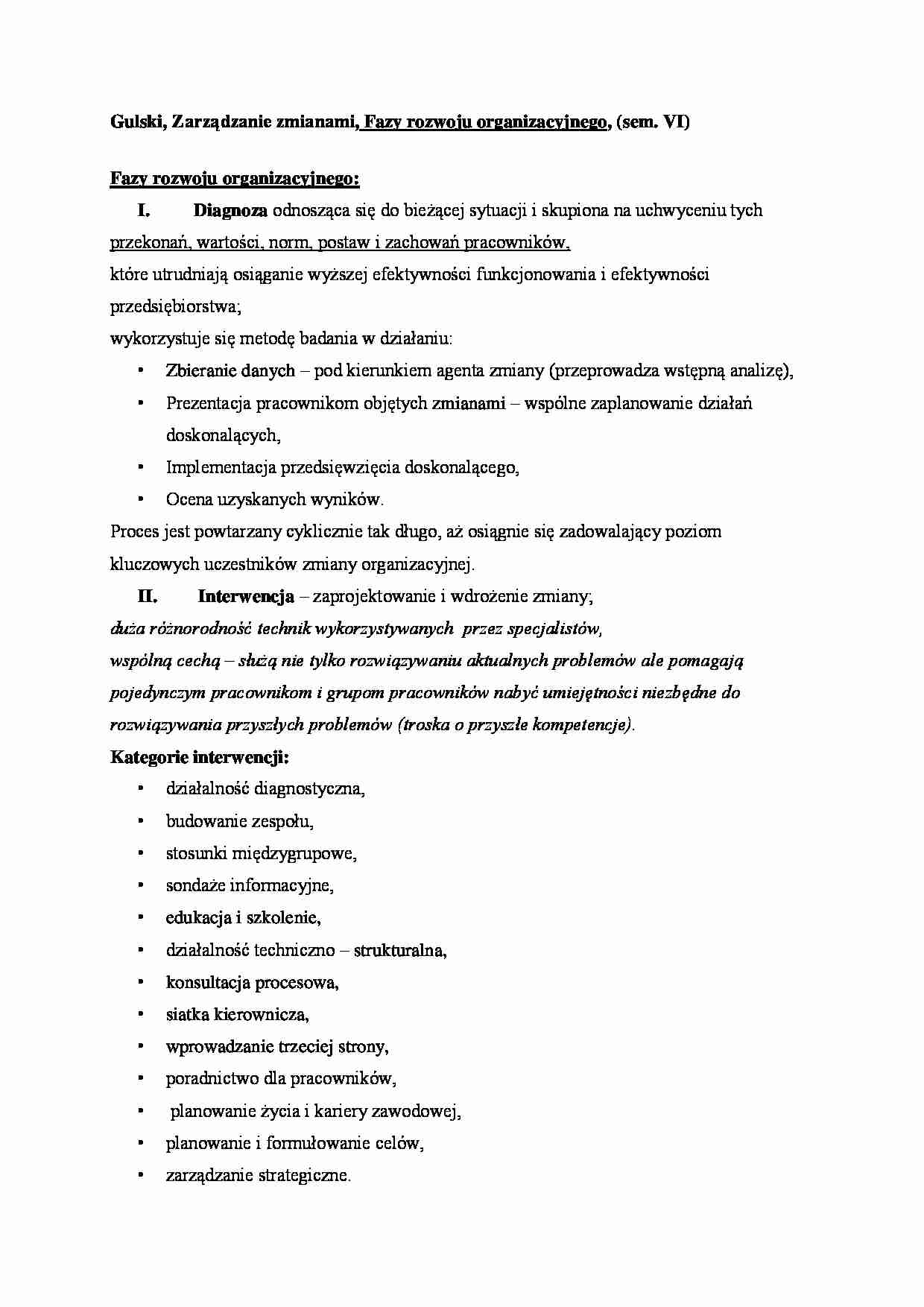 Fazy rozwoju organizacyjnego - wykład (sem. VI). - strona 1