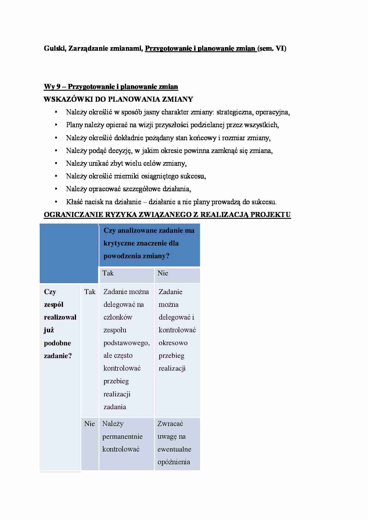 Przygotowanie i planowanie zmian - wykład (sem. VI) - strona 1