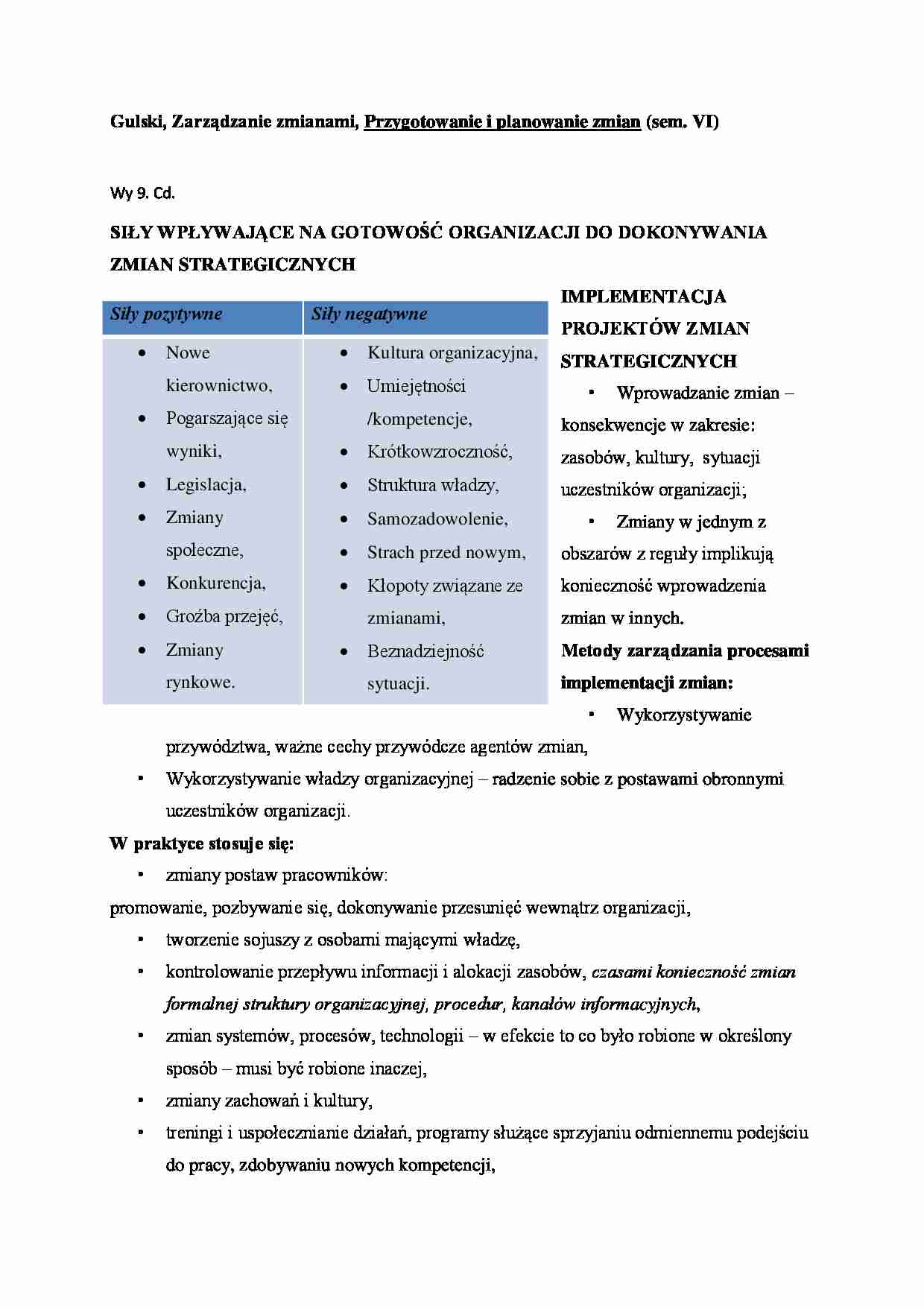 Przygotowanie i planowanie zmian  - wykład (sem. VI) - strona 1