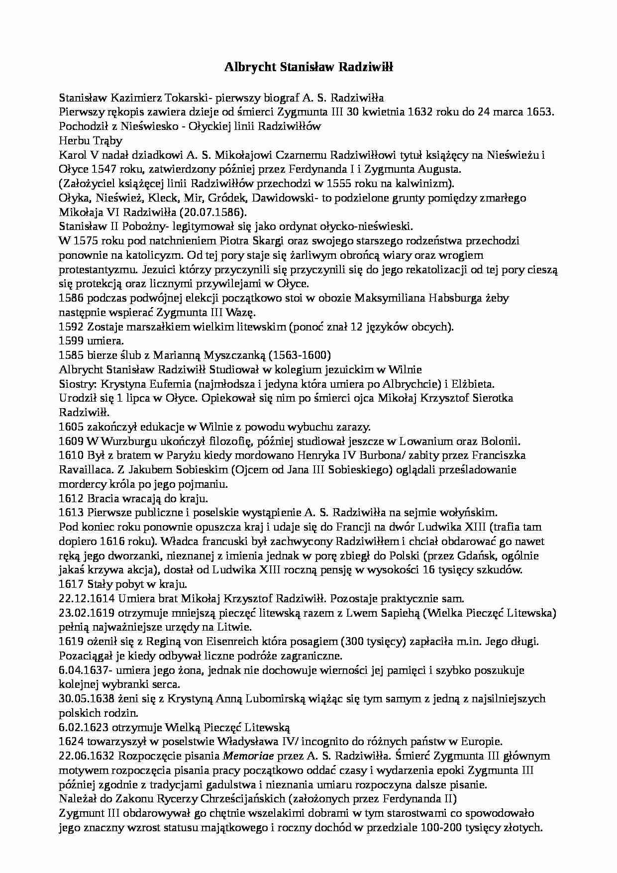 Zlepek informacji o pamiętniku Albrychta Radziwiłł - strona 1
