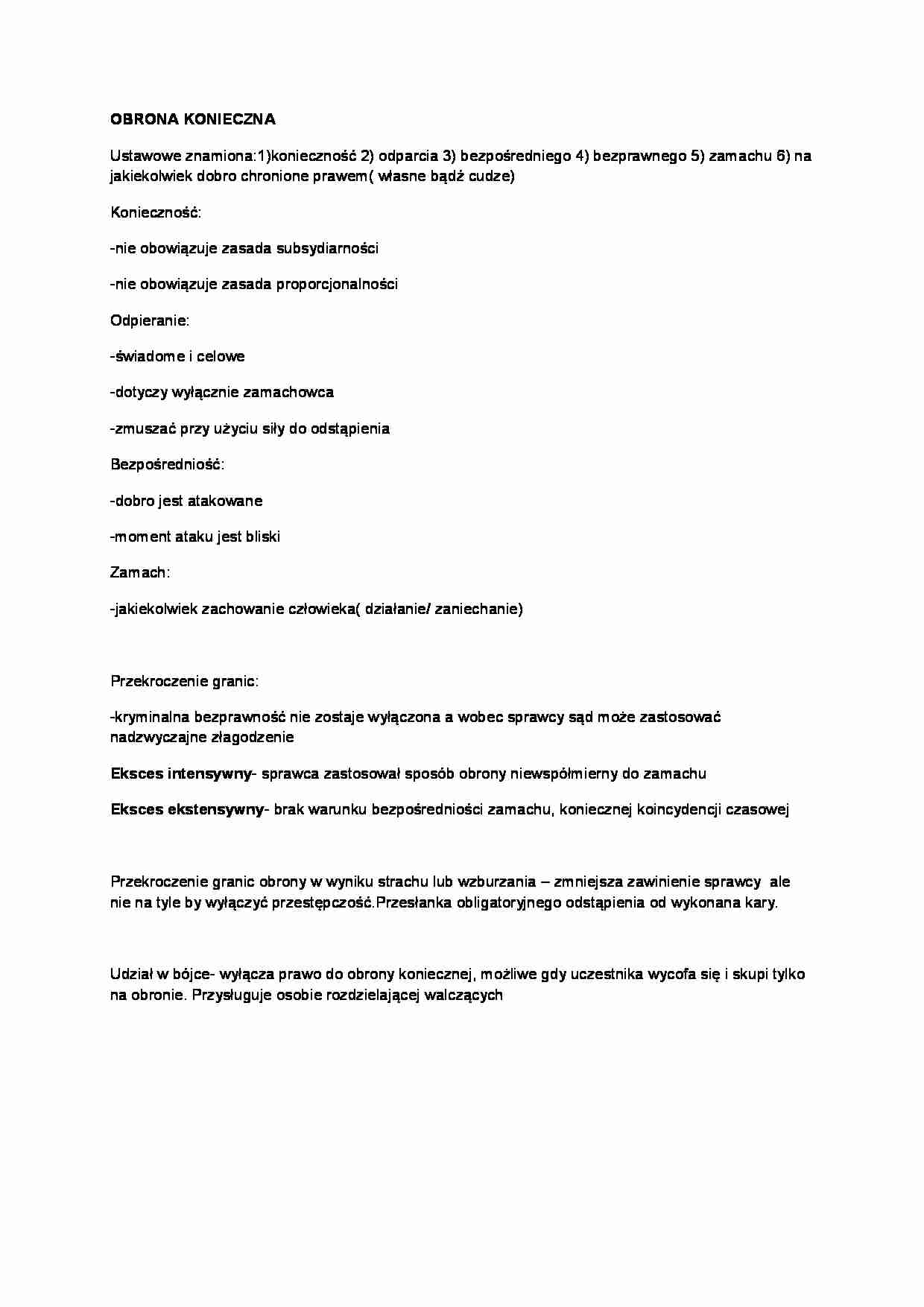 Obrona konieczna - omówienie (I sem) - strona 1