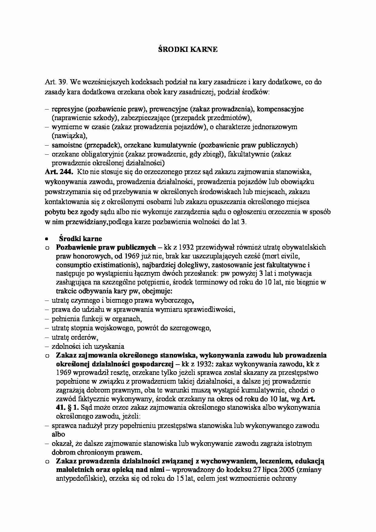 Środki karne  - omówienie (I sem) - strona 1