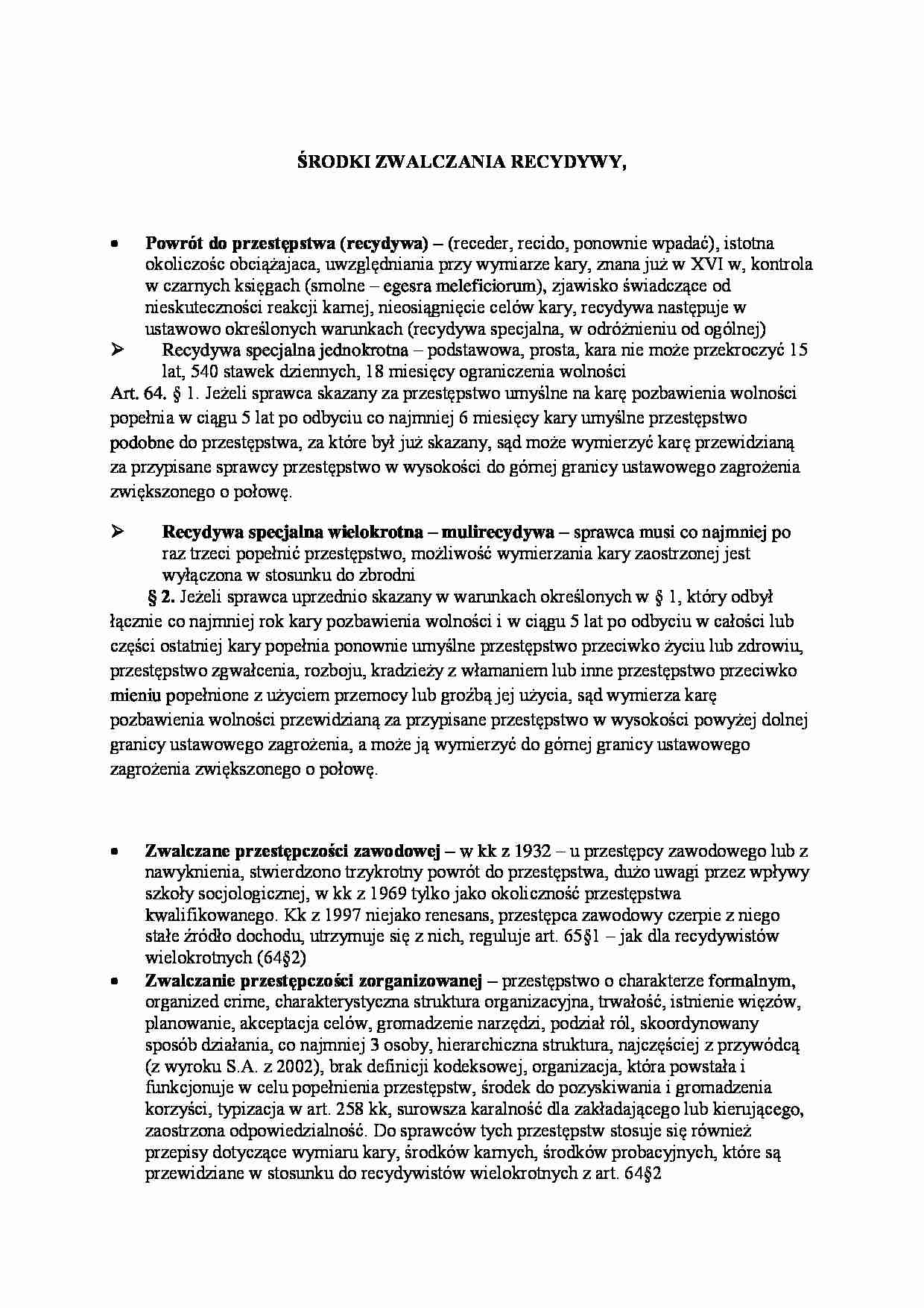 Środki zwalczania recydywy  - omówienie (II sem) - strona 1