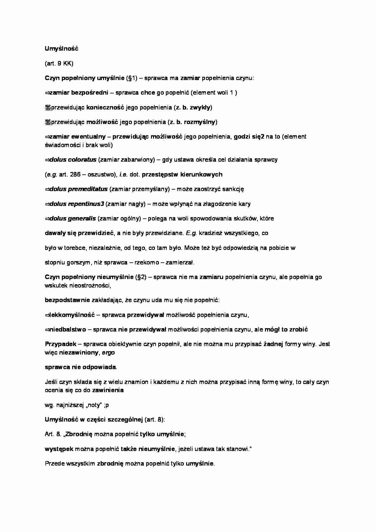 Umyślność - omówienie  (I sem) - strona 1