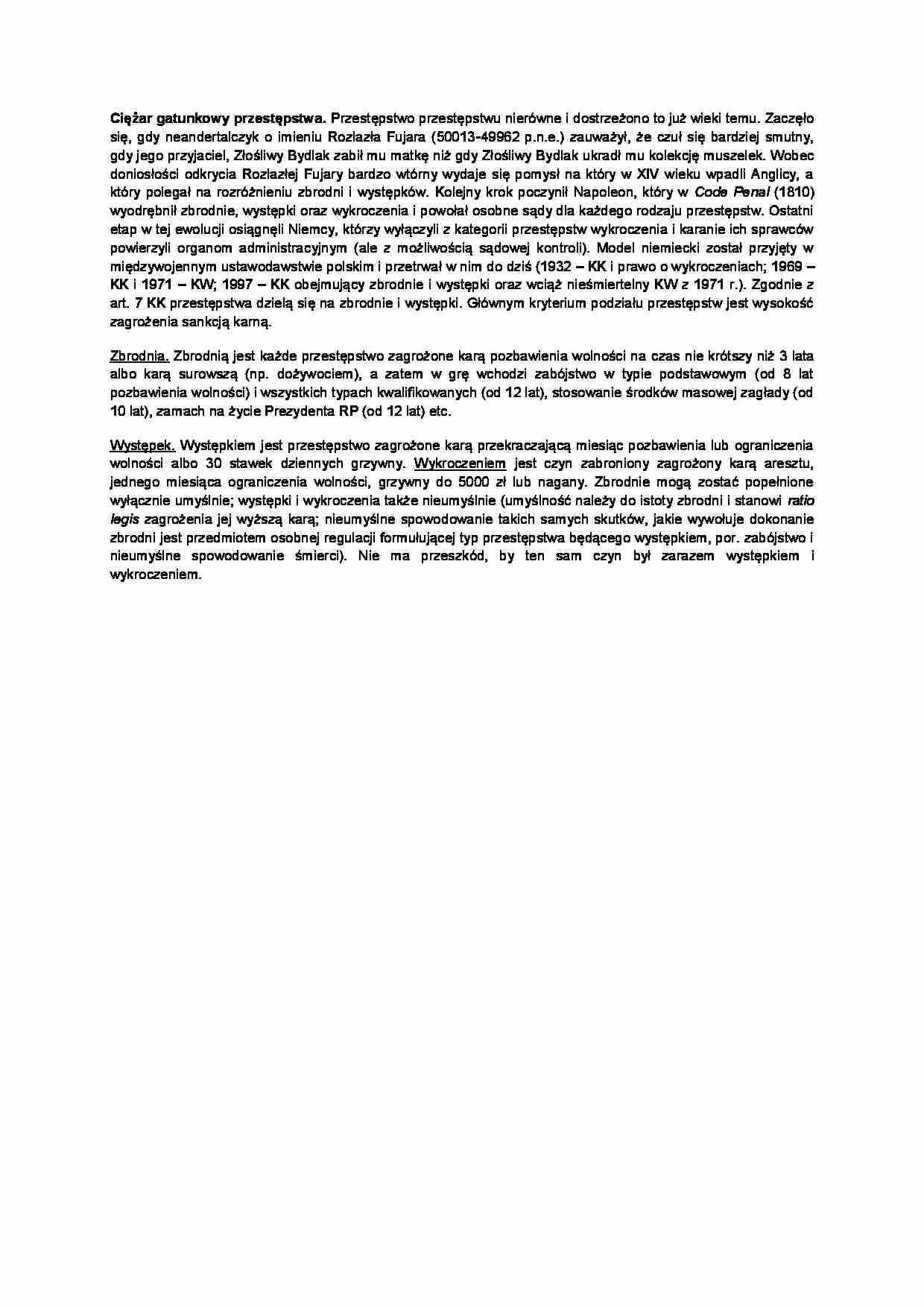 Ciężar gatunkowy przestepstwa - omówienie (I sem) - strona 1